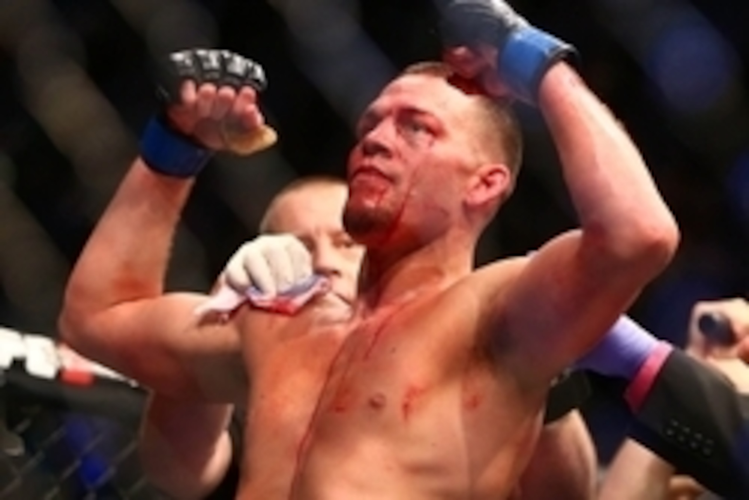March 5, 2016; Las Vegas, NV, USA; Nate Diaz celebrates his victory by submission against Conor McGregor during UFC 196 at MGM Grand Garden Arena. Mandatory Credit: Mark J. Rebilas-USA TODAY Sports