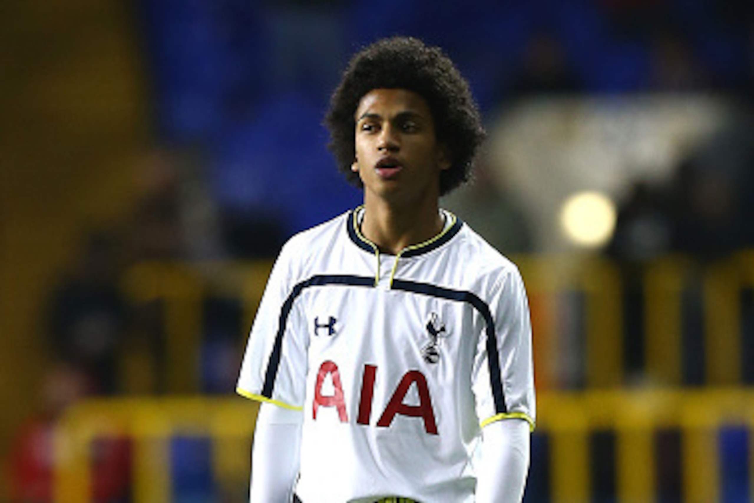 LONDON, ENGLAND - FEBRUARY 09: Marcus Edwards of Tottenham during the FA Youth Cup Fifth Round match between Tottenham Hotspur and Manchester United at White Hart Lane on February 09, 2015 in London, England. (Photo by Charlie Crowhurst/Getty Images)