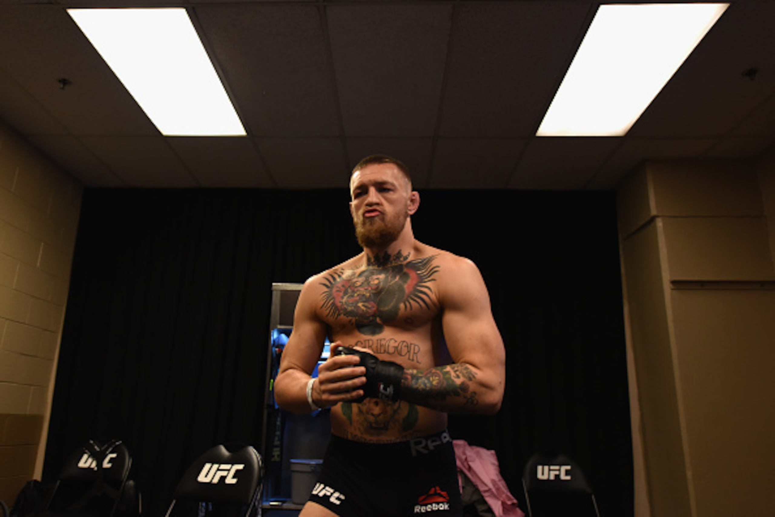 LAS VEGAS, NV - MARCH 05: Conor McGregor of Ireland warms up backstage before facing Nate Diaz during the UFC 196 event inside MGM Grand Garden Arena on March 5, 2016 in Las Vegas, Nevada. (Photo by Jeff Bottari/Zuffa LLC/Zuffa LLC via Getty Images) LAS VEGAS, NV - MARCH 05: Conor McGregor of Ireland warms up backstage before facing Nate Diaz during the UFC 196 event inside MGM Grand Garden Arena on March 5, 2016 in Las Vegas, Nevada. (Photo by Jeff Bottari/Zuffa LLC/Zuffa LLC via Getty Images)