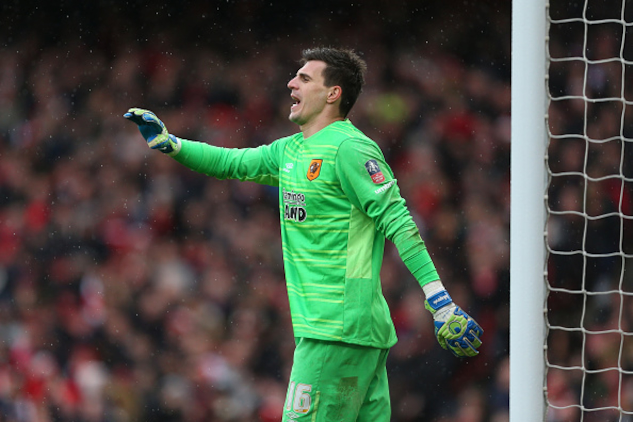 LONDON, ENGLAND - FEBRUARY 20 :  Eldin Jakupovic of Hull City during the Emirates FA Cup match between Arsenal and Hull City at the Emirates Stadium on February 20, 2016 in London, England.  (Photo by Catherine Ivill - AMA/Getty Images)
