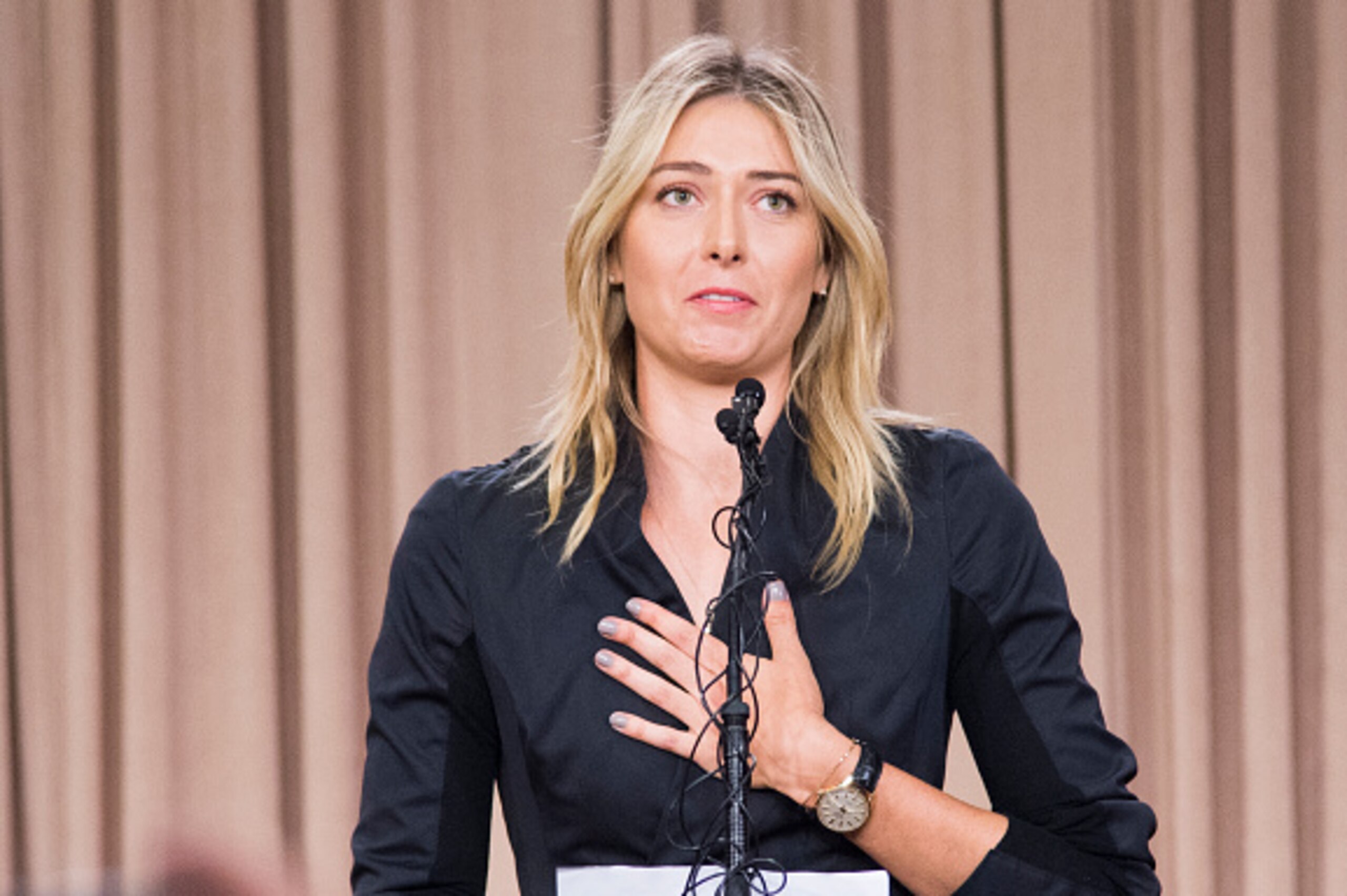 Russian tennis player Maria Sharapova speaks at a press conference in downtown Los Angeles, California, March 7, 2016.
The former world number one announced she failed a doping test at the Australian Open, saying a change in the World-Anti-Doping Agency b