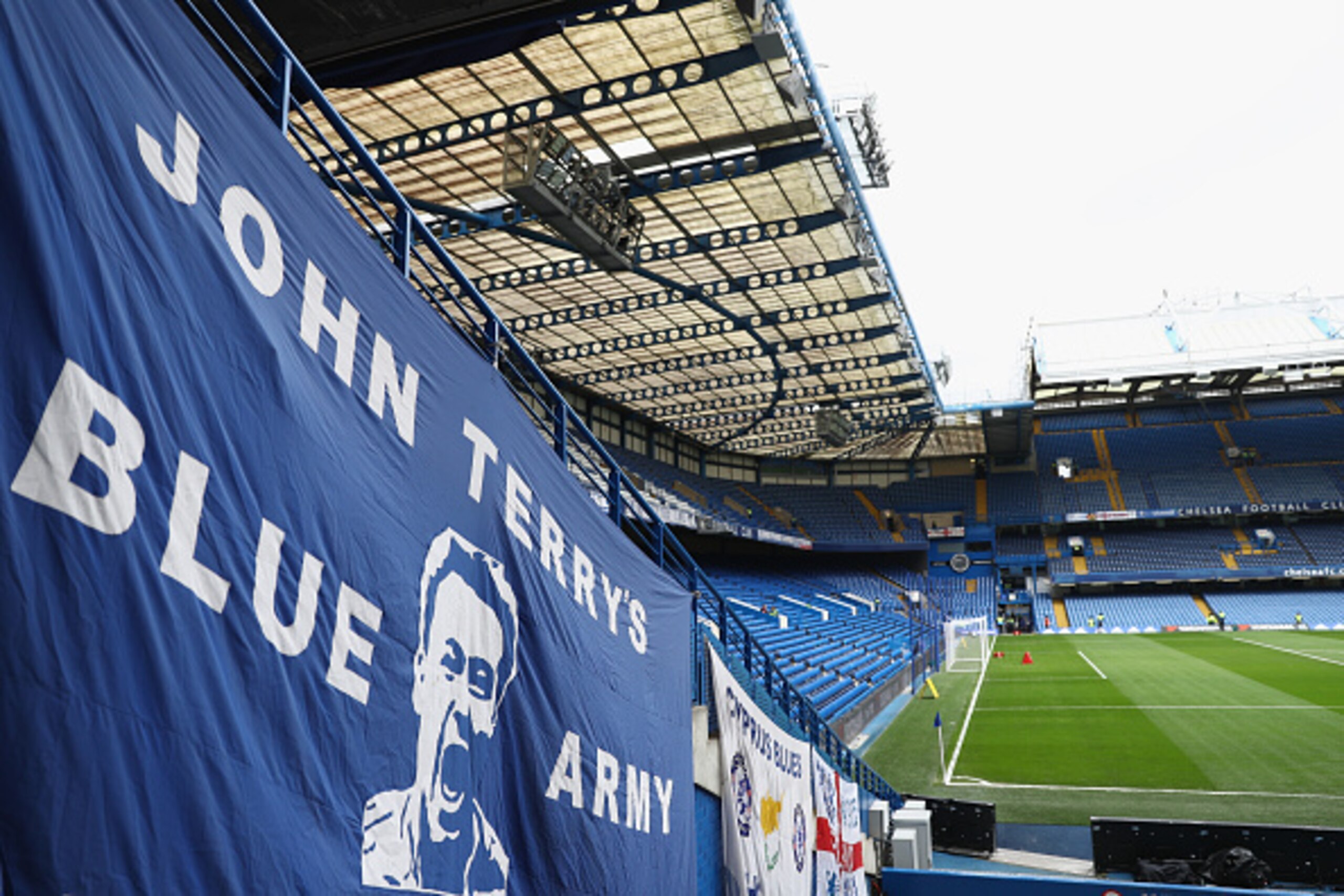 LONDON, ENGLAND - MARCH 05:  A banner depicting John Terry of Chelsea in seen prior to the Barclays Premier League match between Chelsea and Stoke City at Stamford Bridge on March 5, 2016 in London, England.  (Photo by Clive Mason/Getty Images)