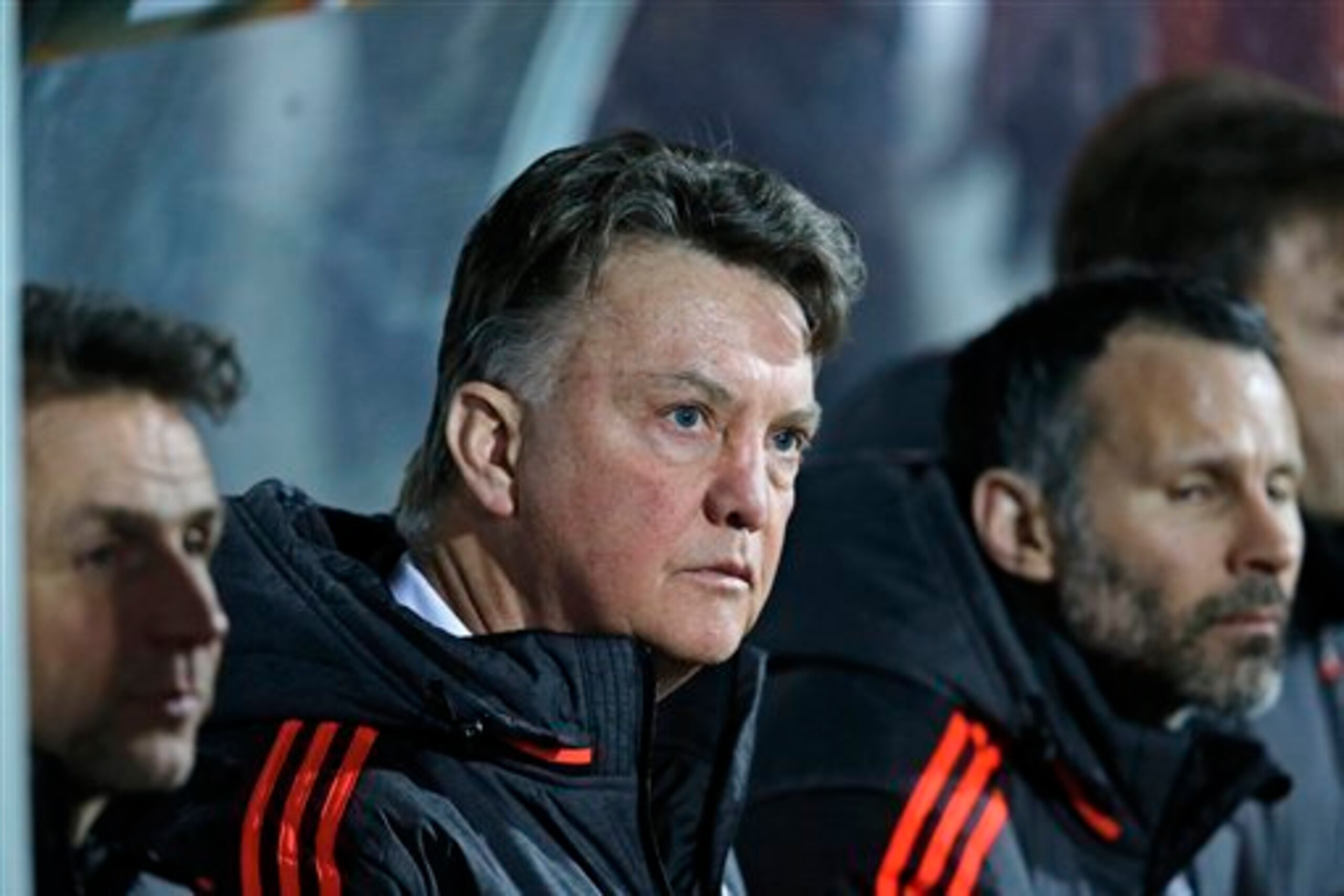 Van Gaal watches United's loss in Denmark.
