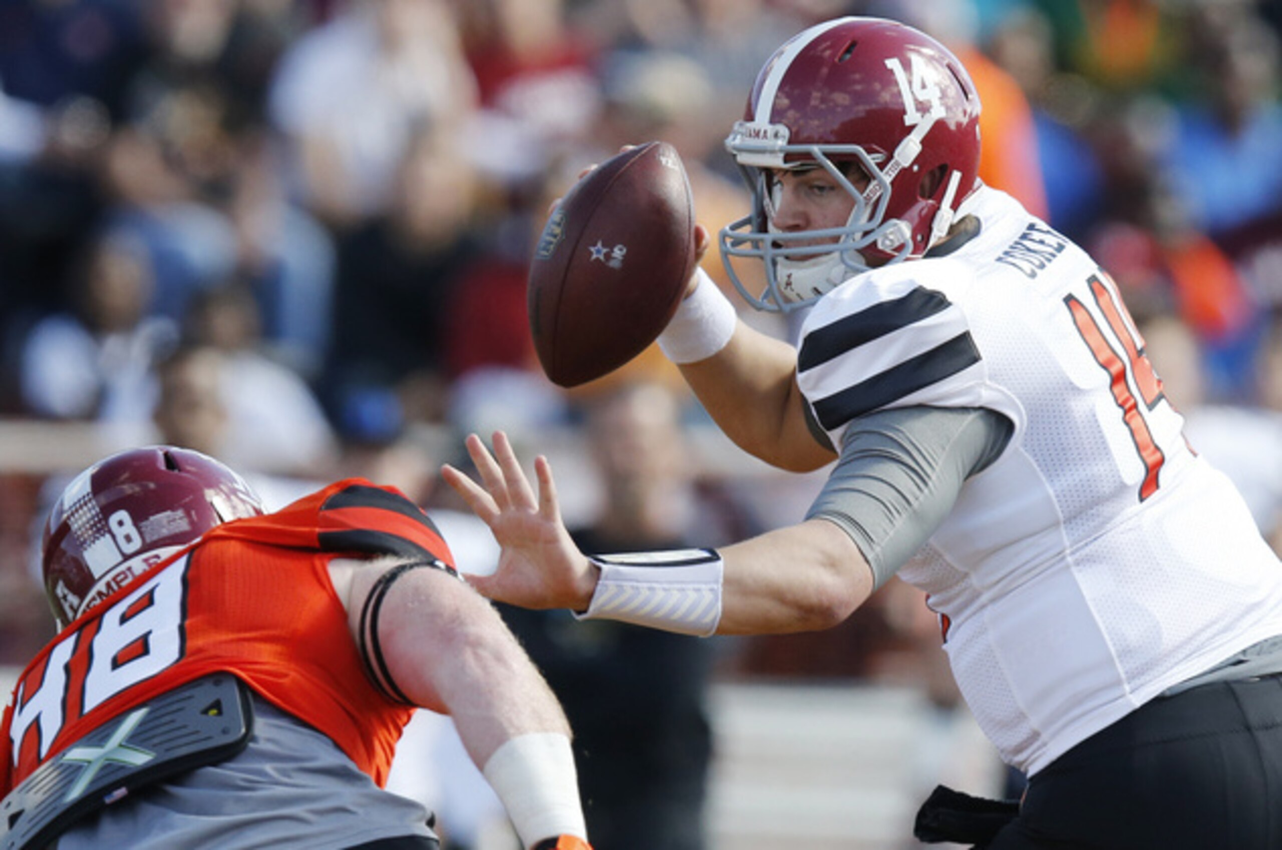 Jake Coker was invited to the Senior Bowl, but not the NFL combine.