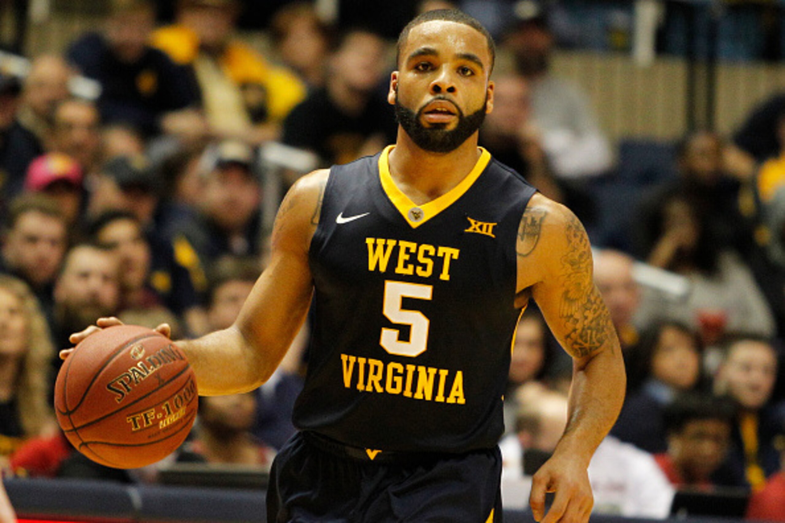 MORGANTOWN, WV - FEBRUARY 22:  Jaysean Paige #5 of the West Virginia Mountaineers in action during the game against the Iowa State Cyclones at the WVU Coliseum on February 22, 2016 in Morgantown, West Virginia.  (Photo by Justin K. Aller/Getty Images)