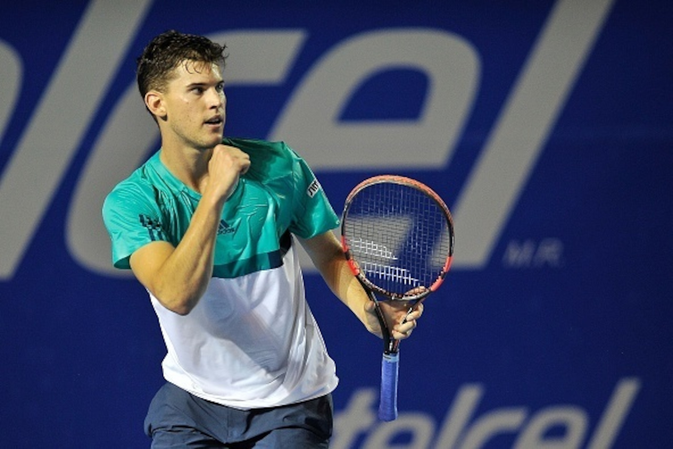 Austrian tennis player Dominic Thiem reacts during his Mexico ATP 500 Open men's single final tennis match against Bernard Tomic of Australia in Acapulco, Guerrero state on February 27, 2016.  / AFP / PEDRO PARDO        (Photo credit should read PEDRO PAR