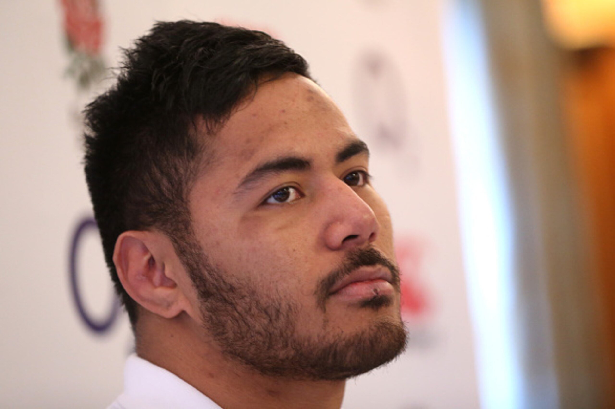 BAGSHOT, ENGLAND - MARCH 10:  Manu Tuilagi, the England centre, faces the media during the England media session held at Pennyhill Park on March 10, 2016 in Bagshot, England.  (Photo by David Rogers/Getty Images)