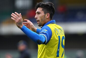 VERONA, ITALY - FEBRUARY 28:  Lucas Nahuel Castro of AC Chievo Verona celebrates after scoring the opening goal during the Serie A match between AC Chievo Verona and Genoa CFC at Stadio Marc'Antonio Bentegodi on February 28, 2016 in Verona, Italy.  (Photo