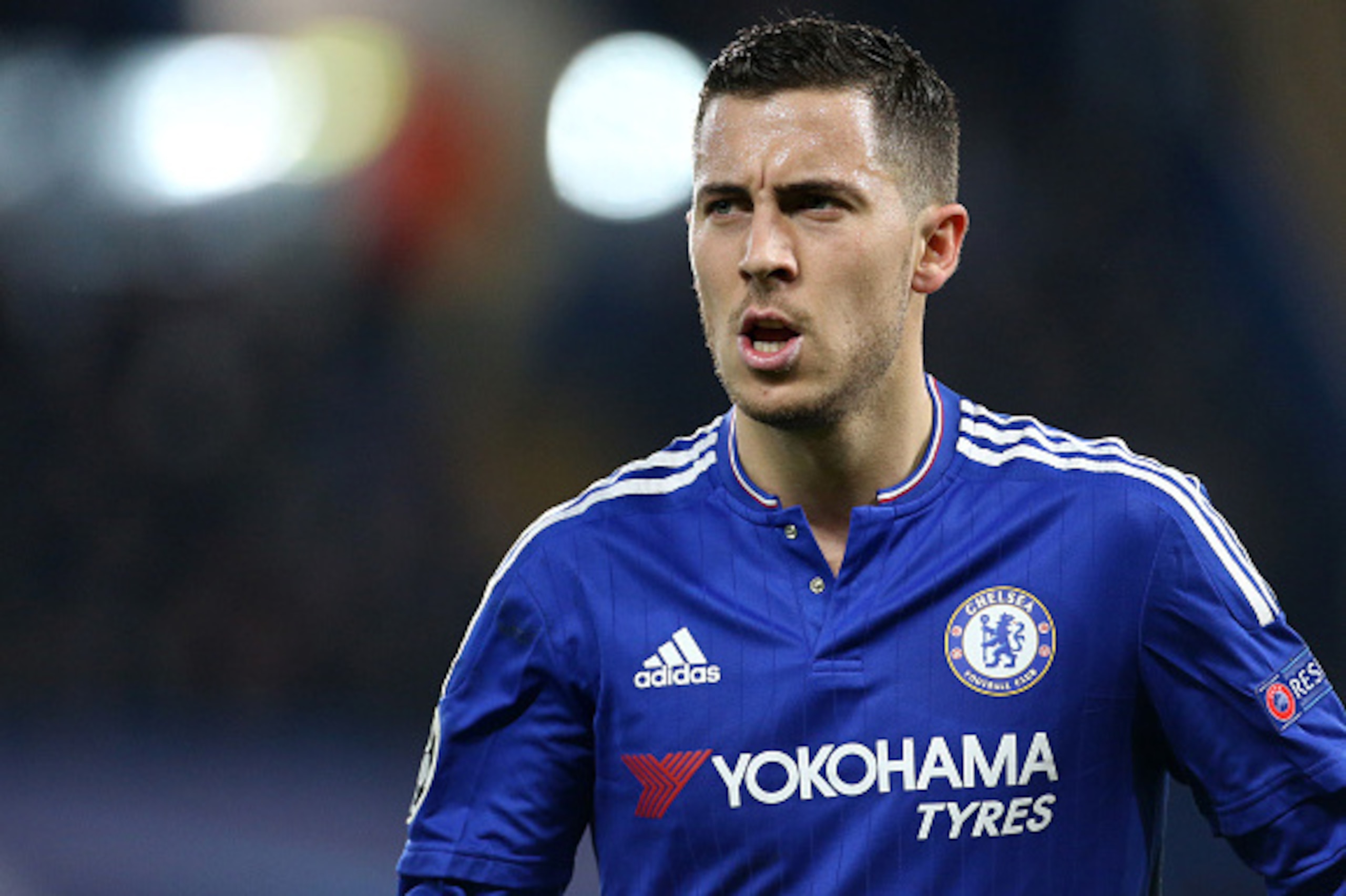 LONDON, ENGLAND - MARCH 9: Eden Hazard of Chelsea looks on during the UEFA Champions League round of 16 second leg match between Chelsea FC and Paris Saint-Germain at Stamford Bridge stadium on March 9, 2016 in London, England. (Photo by Jean Catuffe/Gett