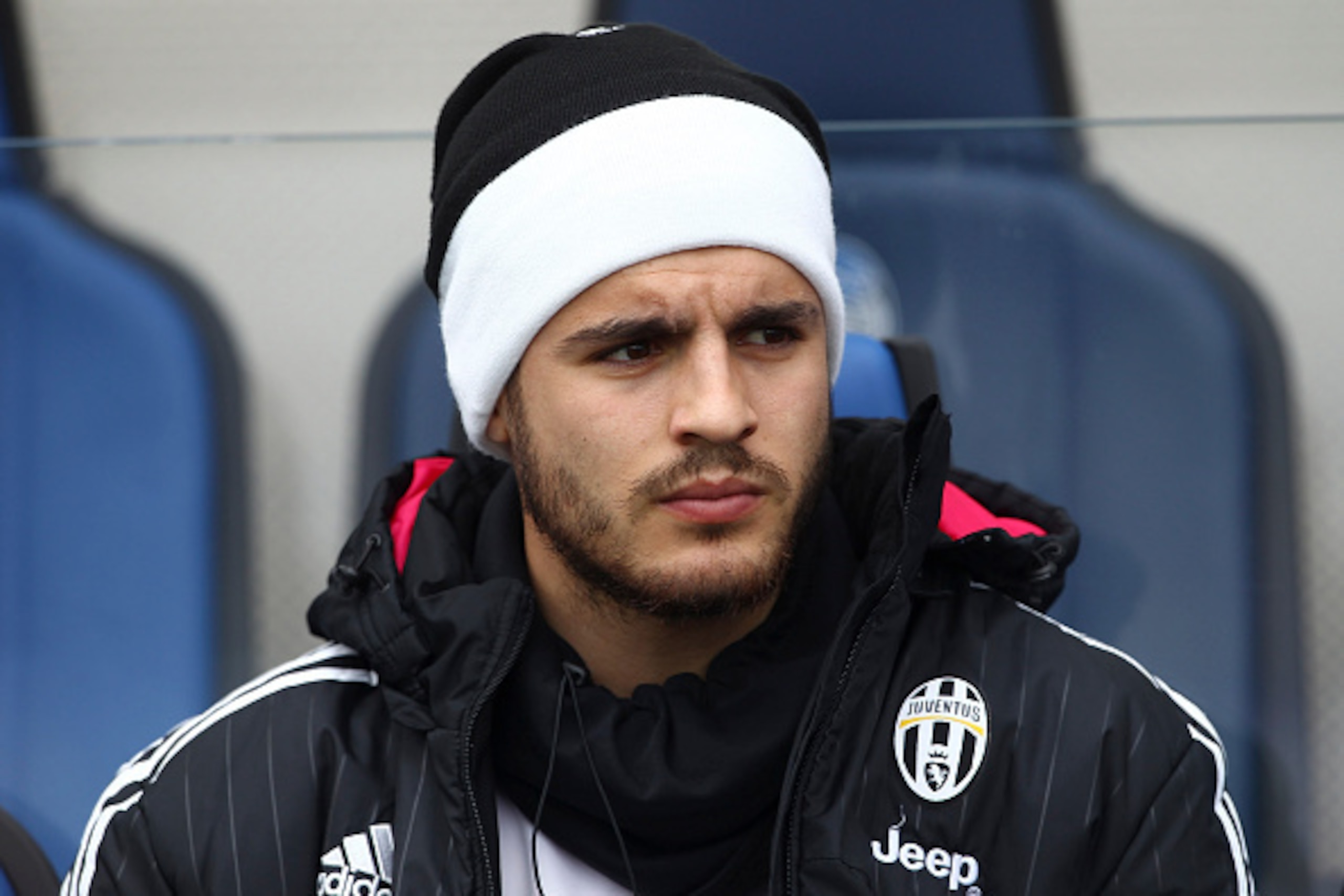 BERGAMO, ITALY - MARCH 06:  Alvaro Morata of Juventus FC looks on before the Serie A match between Atalanta BC and Juventus FC at Stadio Atleti Azzurri d'Italia on March 6, 2016 in Bergamo, Italy.  (Photo by Marco Luzzani/Getty Images)