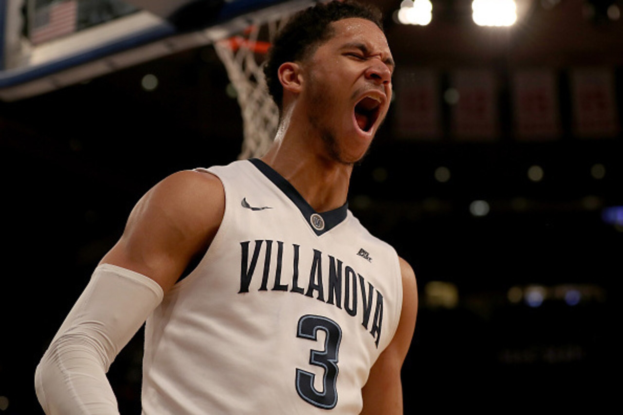 NEW YORK, NY - MARCH 11:  Josh Hart #3 of the Villanova Wildcats celebrates his dunk in the final minutes of the game against the Providence Friars during the semifinals of the Big East Basketball Tournament on March 11, 2016  at Madison Square Garden in 