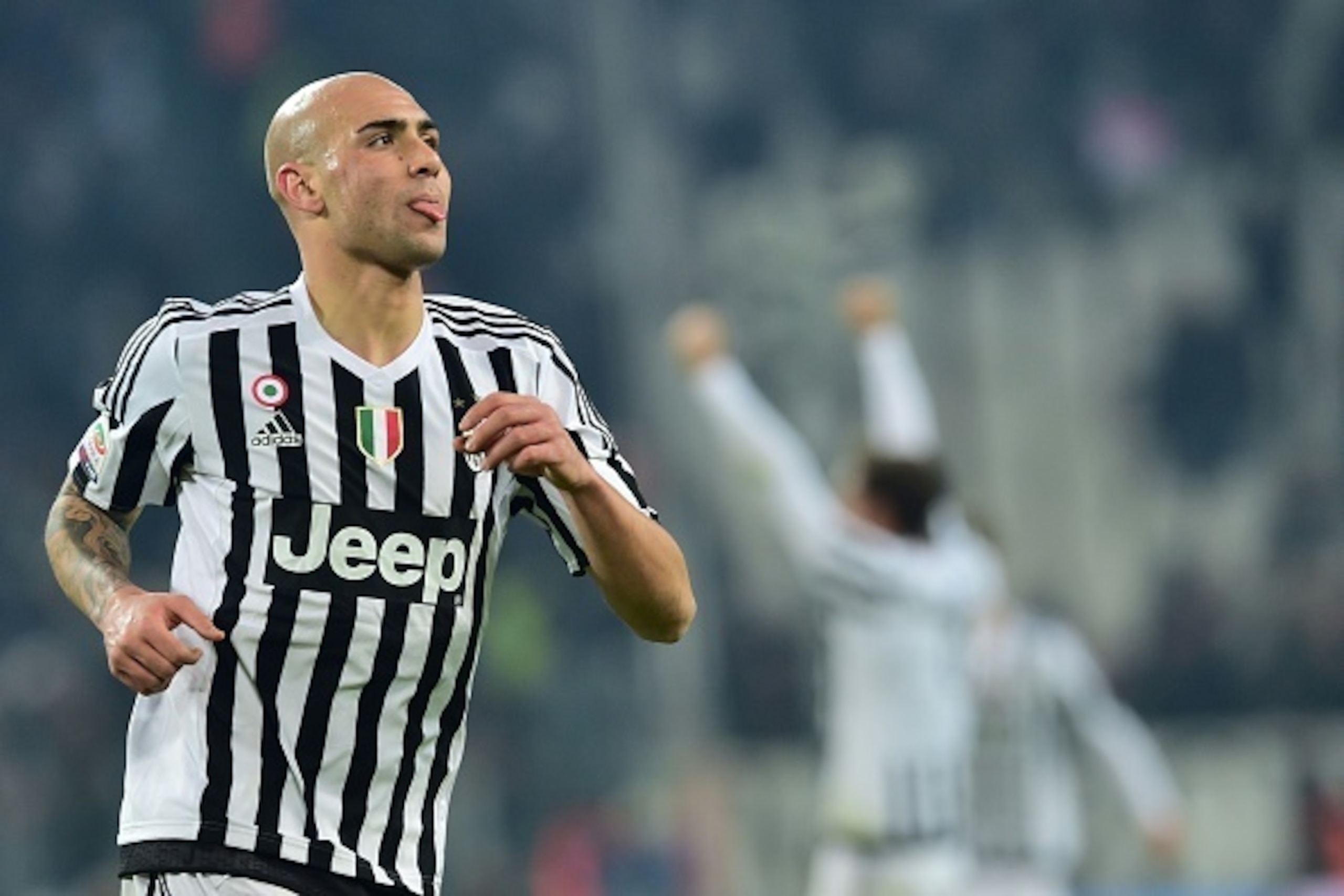 Juventus' forward from Italy Simone Zaza celebrates scoring his team's first goal during the Italian Serie A  football match Juventus Vs Napoli on February 13, 2016 at the 'Juventus Stadium' in Turin. / AFP / GIUSEPPE CACACE        (Photo credit should re