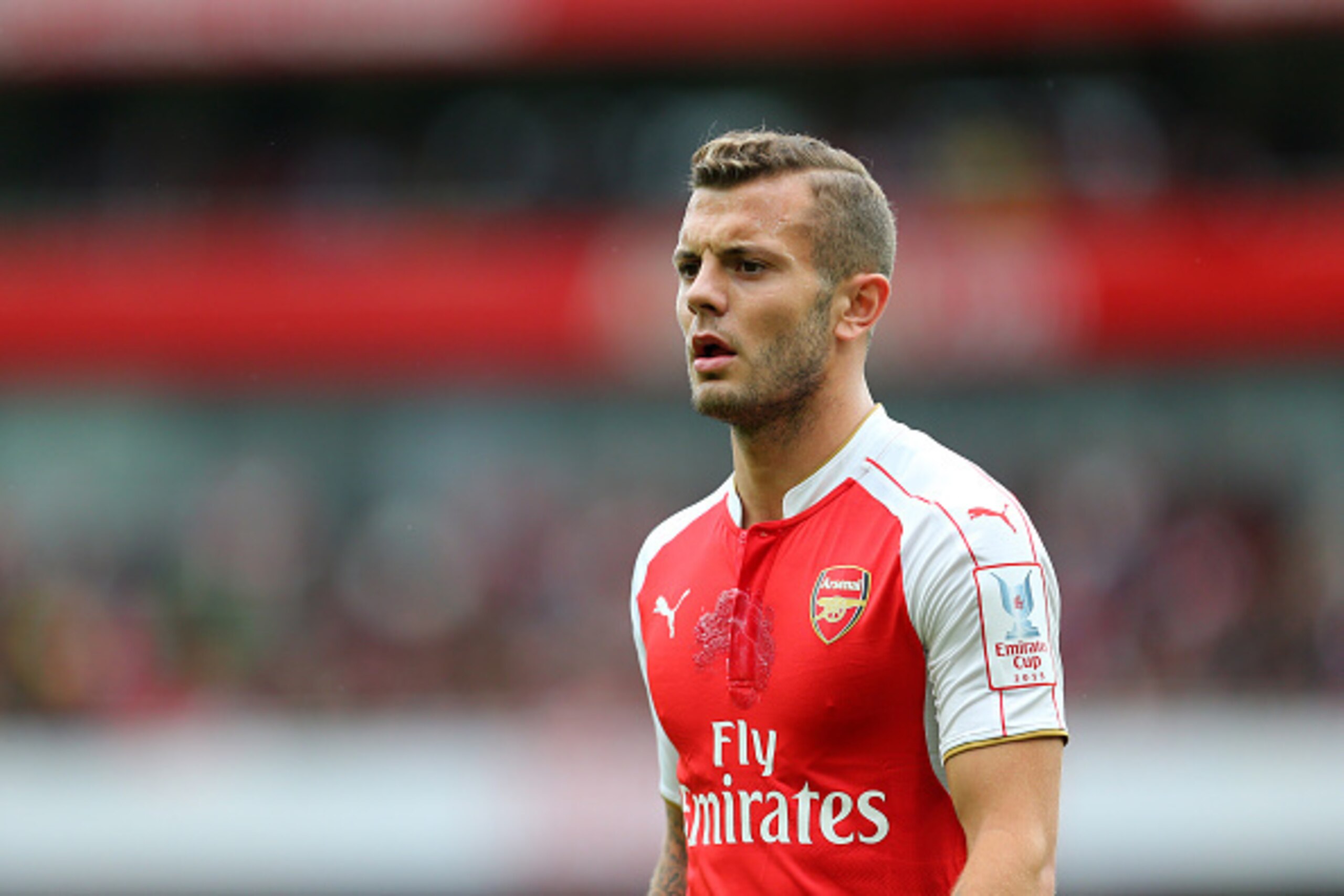 LONDON, ENGLAND - JULY 26: Jack Wilshere of Arsenal during the Emirates Cup match between Arsenal and VfL Wolfsburg at Emirates Stadium on July 26, 2015 in London, England.  (Photo by Catherine Ivill - AMA/Getty Images).