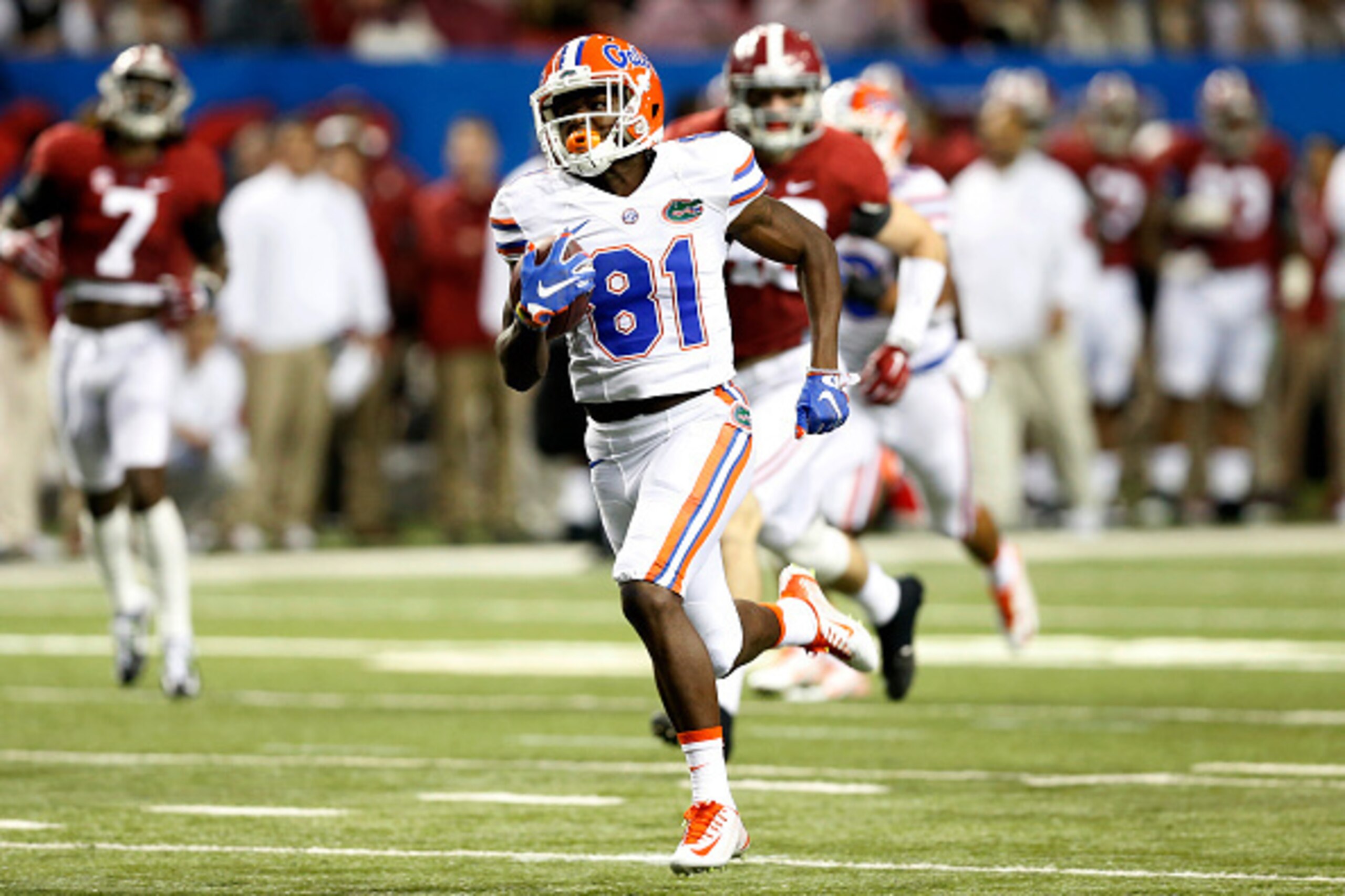 ATLANTA, GA - DECEMBER 5: Antonio Callaway #81 of the Florida Gators returns a punt for a second quarter touchdown against the Alabama Crimson Tide during the SEC Championship at the Georgia Dome on December 5, 2015 in Atlanta, Georgia. (Photo by Mike Zar ATLANTA, GA - DECEMBER 5: Antonio Callaway #81 of the Florida Gators returns a punt for a second quarter touchdown against the Alabama Crimson Tide during the SEC Championship at the Georgia Dome on December 5, 2015 in Atlanta, Georgia. (Photo by Mike Zar
