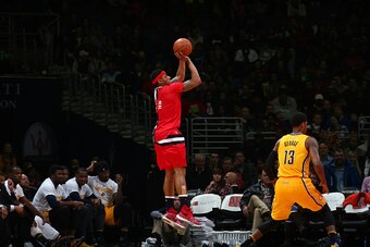 WASHINGTON, DC -  MARCH 5: Bradley Beal #3 of the Washington Wizards shoots the ball against the Indiana Pacers on March 5, 2016 at Verizon Center in Washington, DC. NOTE TO USER: User expressly acknowledges and agrees that, by downloading and or using th