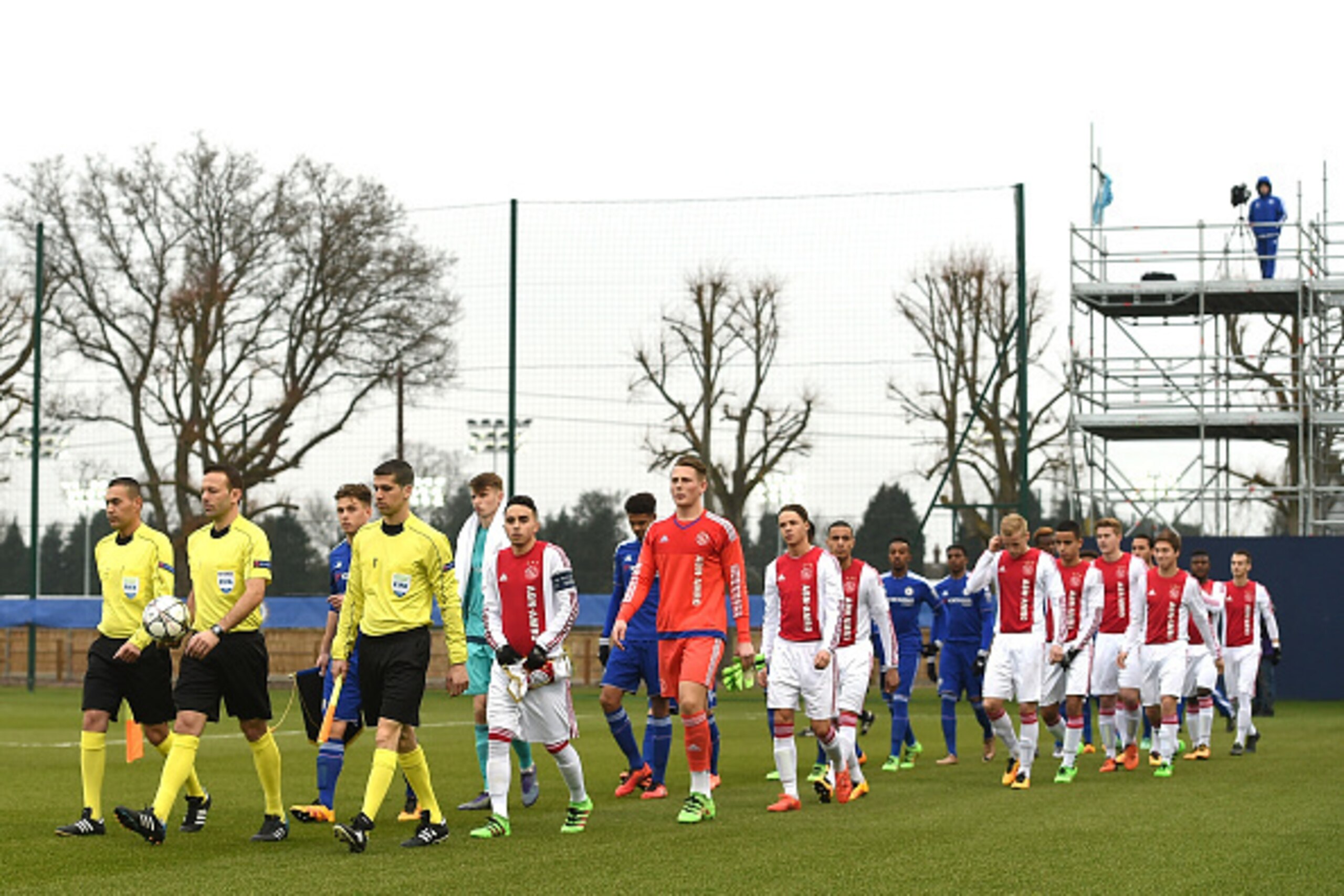 COBHAM, ENGLAND - MARCH 15: Teams enter the pitch prior to the UEFA Youth League quarter final match between Chelsea and Ajax at Chelsea Training Ground on March 15, 2016 in Cobham, England. (Photo by Tom Dulat/Getty Images).  (Photo by Tom Dulat/Getty Im