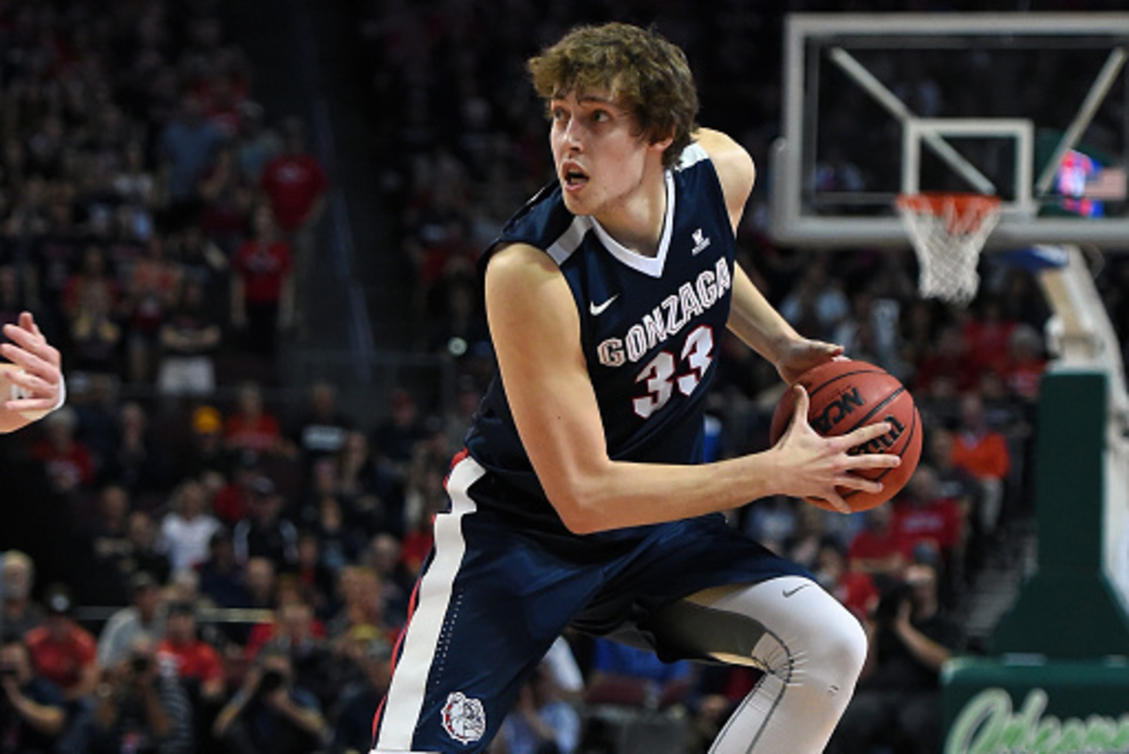 LAS VEGAS, NV - MARCH 08:  Kyle Wiltjer #33 of the Gonzaga Bulldogs brings the ball up the court against the Saint Mary's Gaels during the championship game of the West Coast Conference Basketball tournament at the Orleans Arena on March 8, 2016 in Las Ve