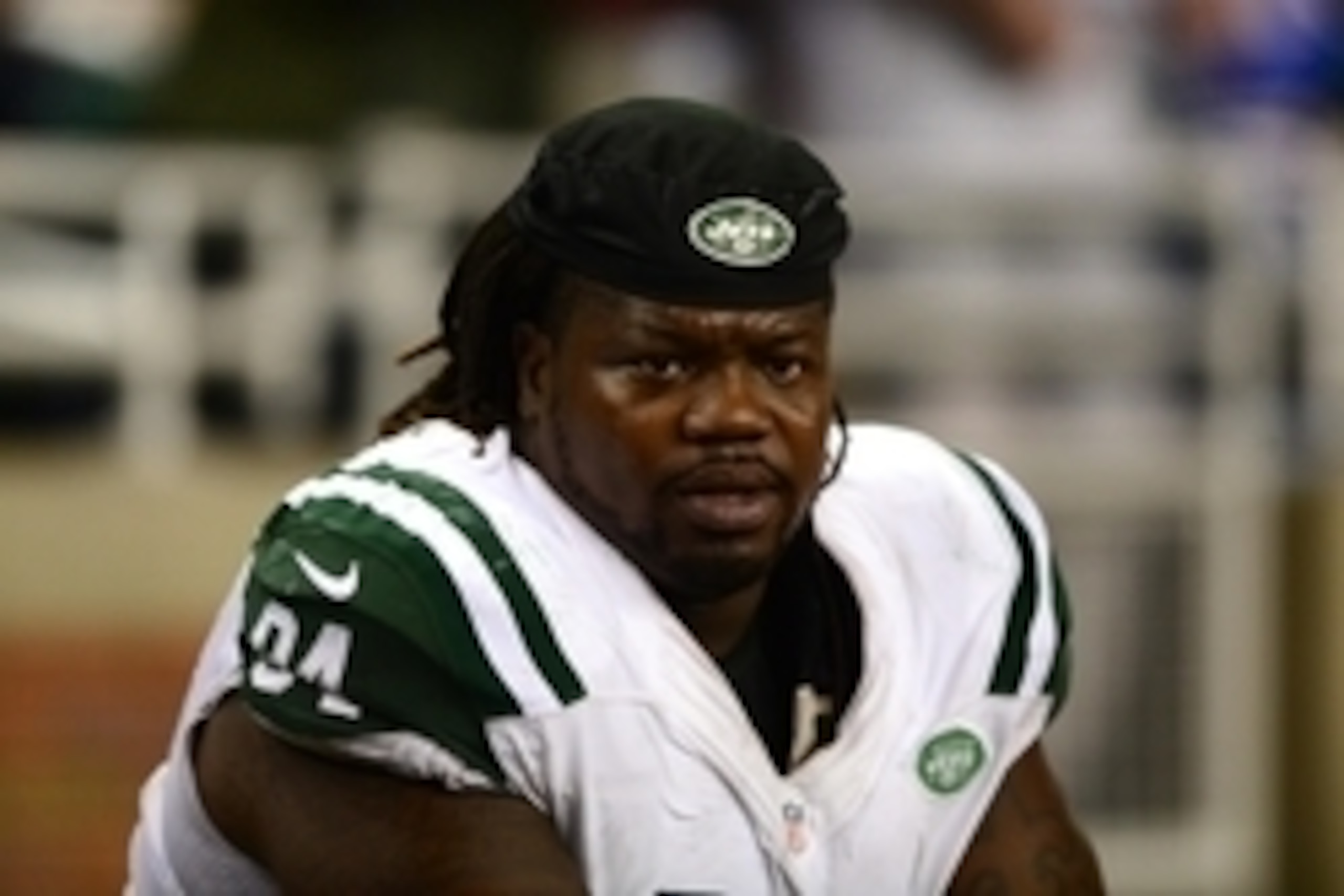 Nov 24, 2014; Detroit, MI, USA; New York Jets nose tackle Damon Harrison (94) against the Buffalo Bills at Ford Field. Mandatory Credit: Andrew Weber-USA TODAY Sports