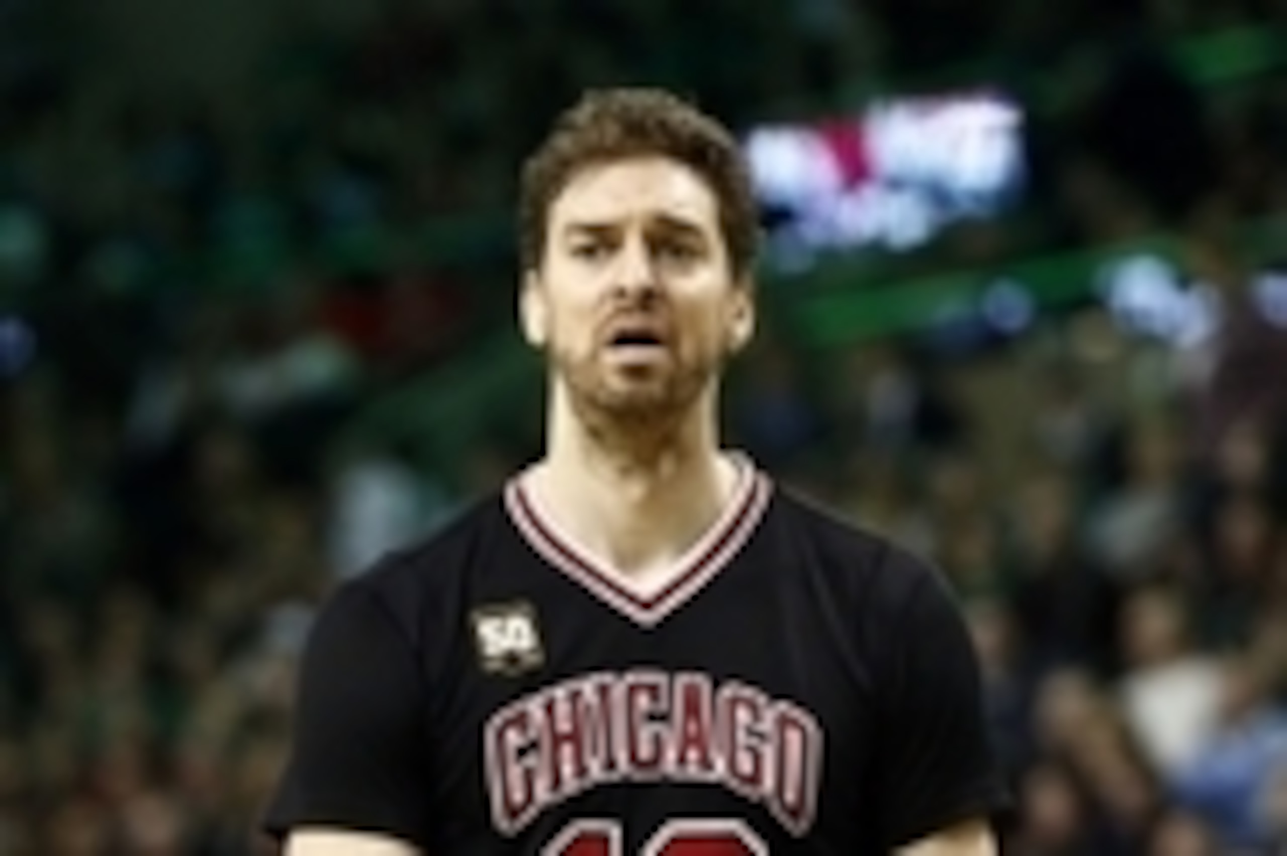 Jan 22, 2016; Boston, MA, USA; Chicago Bulls center Pau Gasol (16) reacts against the Boston Celtics during the second half at TD Garden. Mandatory Credit: Mark L. Baer-USA TODAY Sports