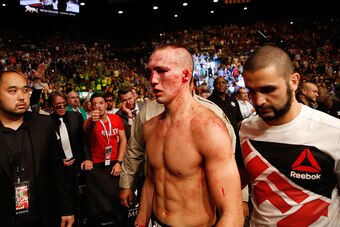 LAS VEGAS, NV - JULY 11:  Rory MacDonald exits the Octagon after his UFC welterweight title fight during the UFC 189 event inside MGM Grand Garden Arena on July 11, 2015 in Las Vegas, Nevada.  (Photo by Christian Petersen/Zuffa LLC/Zuffa LLC via Getty Ima