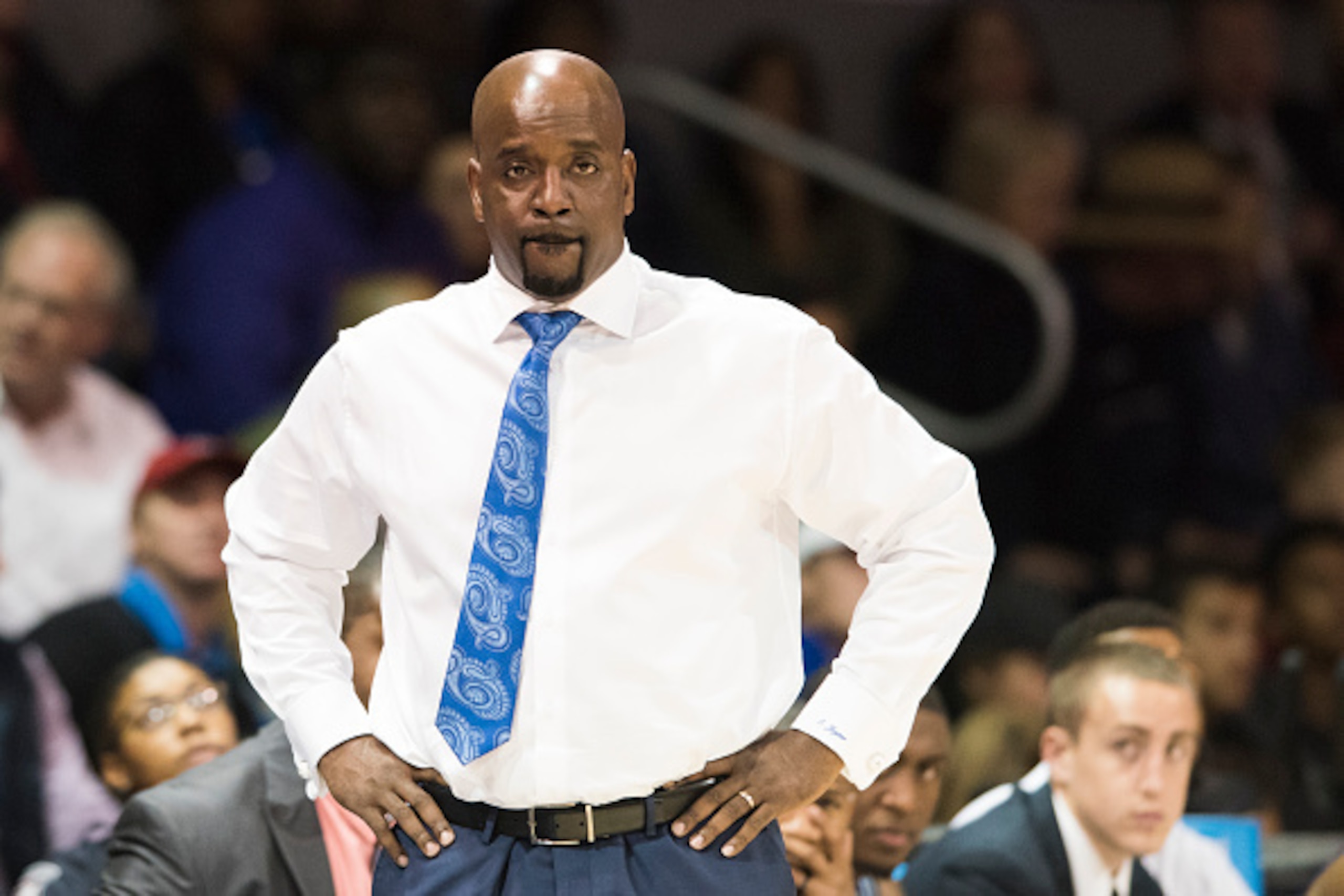 DALLAS, TX - DECEMBER 17: Hampton Pirates head coach Edward Joyner, Jr looks on against the SMU Mustangs on December 17, 2015 at Moody Coliseum in Dallas, Texas.  (Photo by Cooper Neill/Getty Images)