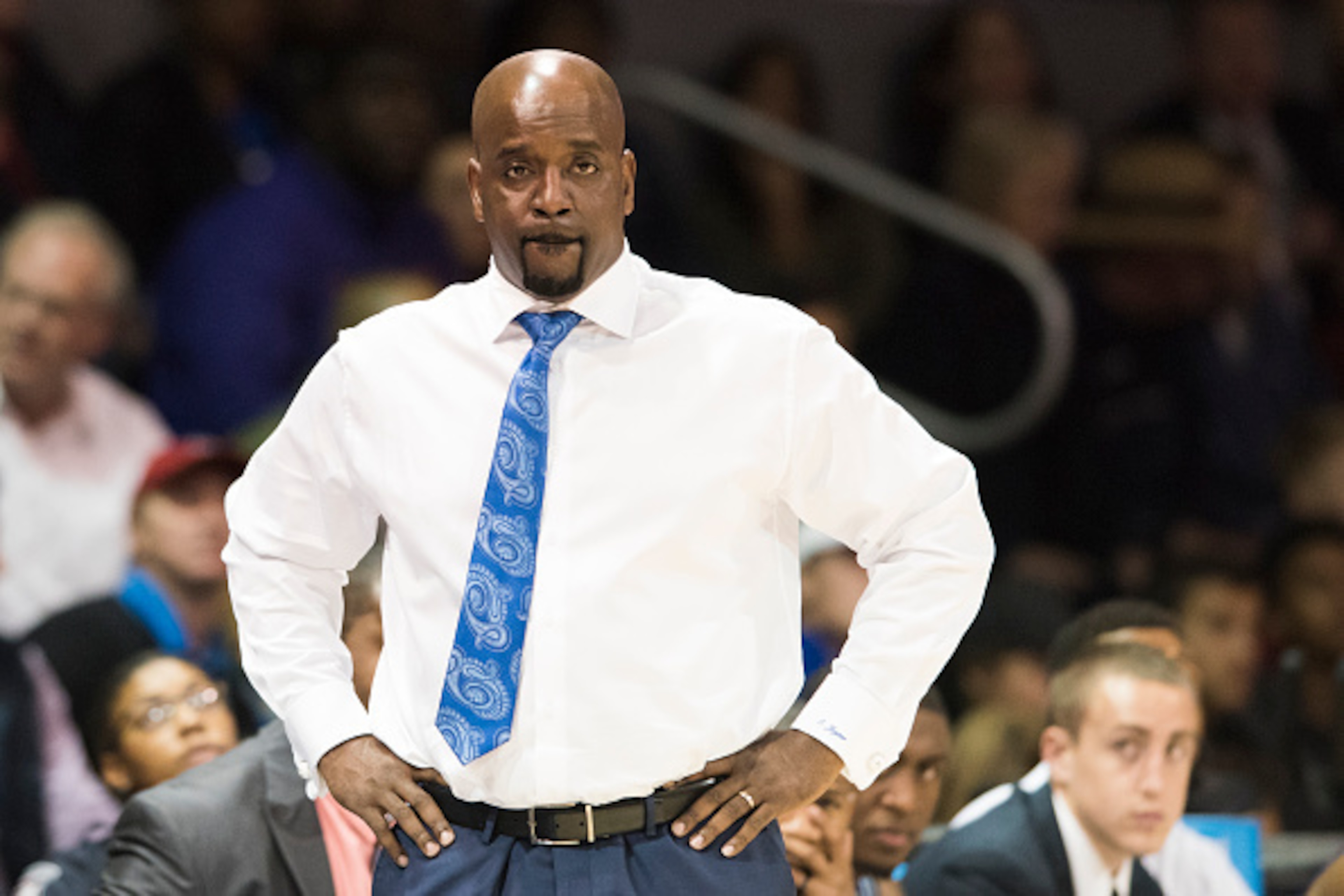 DALLAS, TX - DECEMBER 17: Hampton Pirates head coach Edward Joyner, Jr looks on against the SMU Mustangs on December 17, 2015 at Moody Coliseum in Dallas, Texas.  (Photo by Cooper Neill/Getty Images)