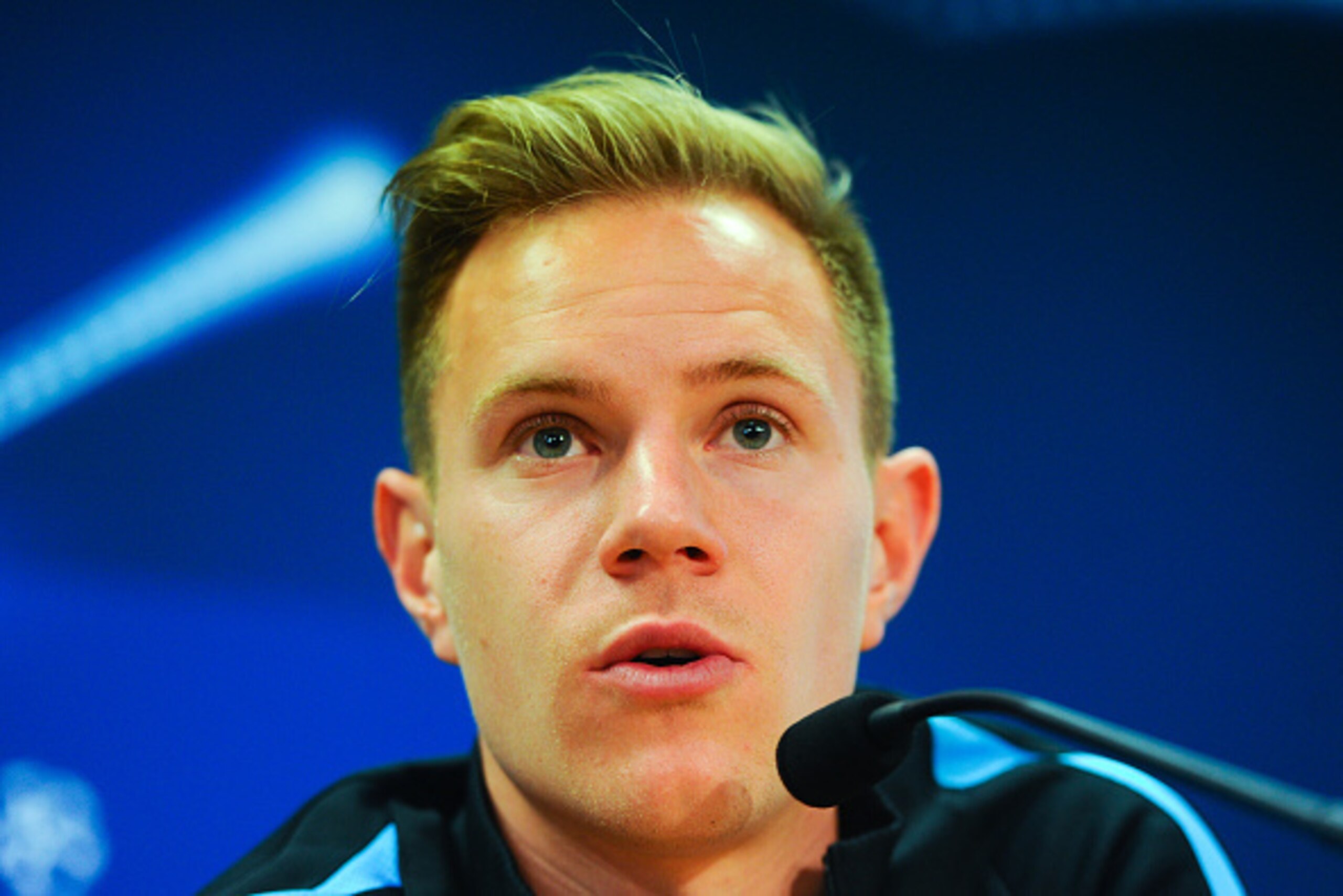BARCELONA, SPAIN - MARCH 15:  Marc-Andre Ter Stegen of FC Barcelona faces the media during a press conference ahead of their UEFA Champions Leage round of 16 second leg match against Arsenal FC at Ciutat Esportiva on March 15, 2016 in Barcelona, Spain.  (