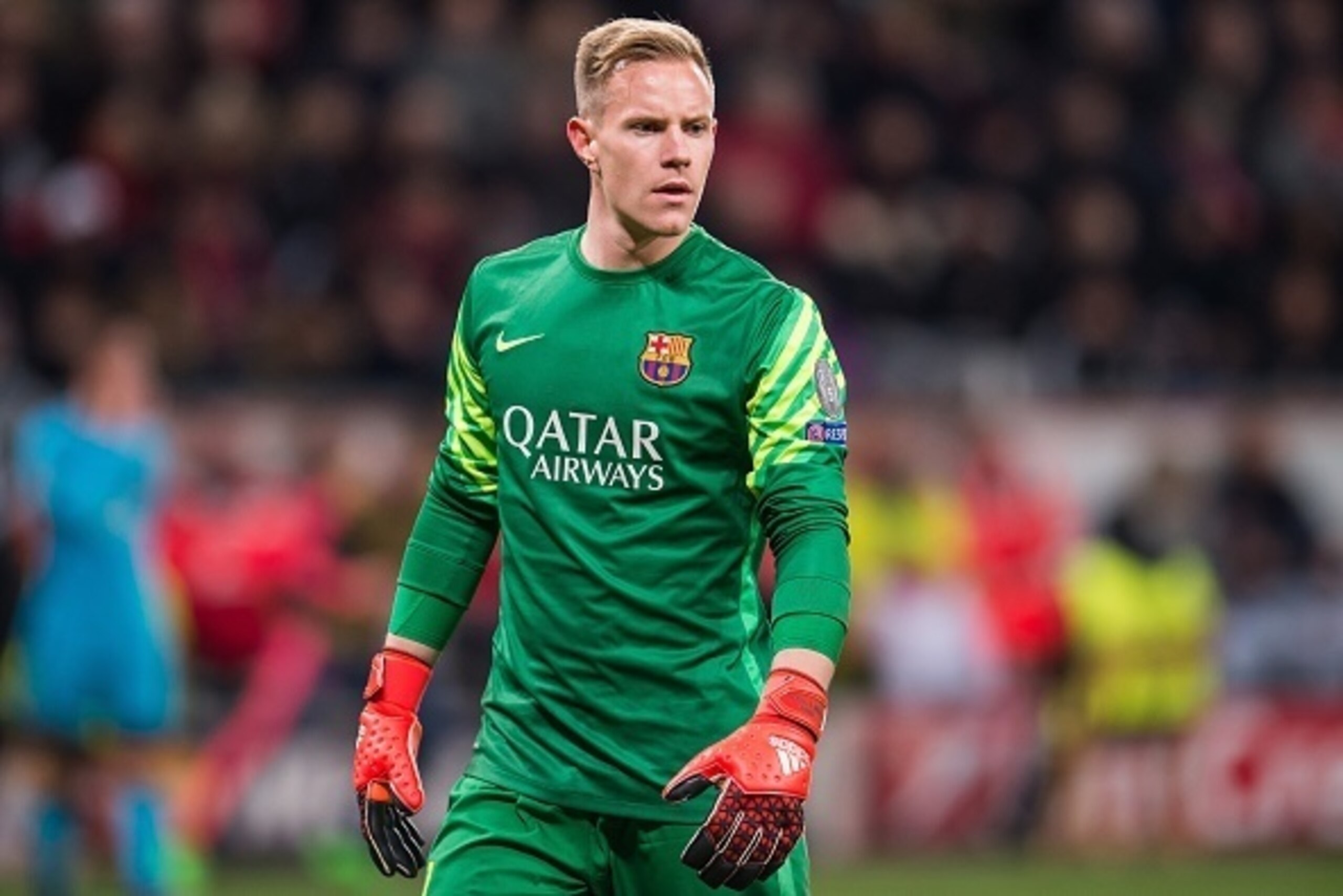 goalkeeper Marc-Andre Ter Stegen of FC Barcelona during the UEFA Champions League match between Bayer 04 Leverkusen and FC Barcelona on December 9, 2015 at the BayArena in Leverkusen, Germany.(Photo by VI Images via Getty Images)