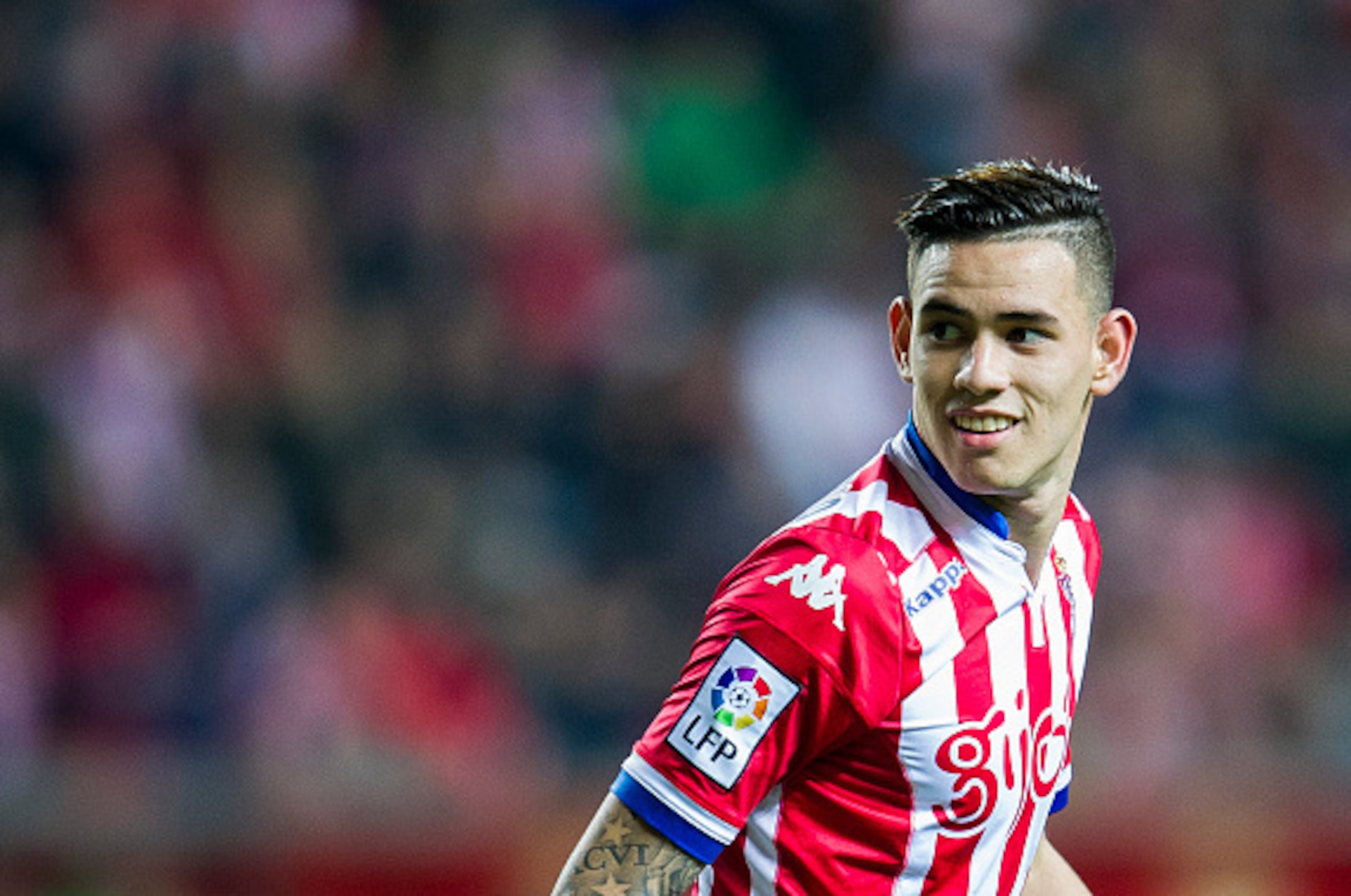 GIJON, SPAIN - JANUARY 22:  Arnaldo Sanabria of Real Sporting de Gijon reacts during the La Liga match between Real Sporting de Gijon and Real Sociedad de Futbol at Estadio El Molinon on January 22, 2016 in Gijon, Spain.  (Photo by Juan Manuel Serrano Arc
