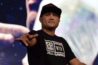 LAS VEGAS, NEVADA - JULY 11:   BJ Penn receives his award as he is inducted into the UFC Hall of Fame at the UFC Fan Expo in the Sands Expo and Convention Center on July 11, 2015 in Las Vegas Nevada. (Photo by Brandon Magnus/Zuffa LLC/Zuffa LLC via Getty 
