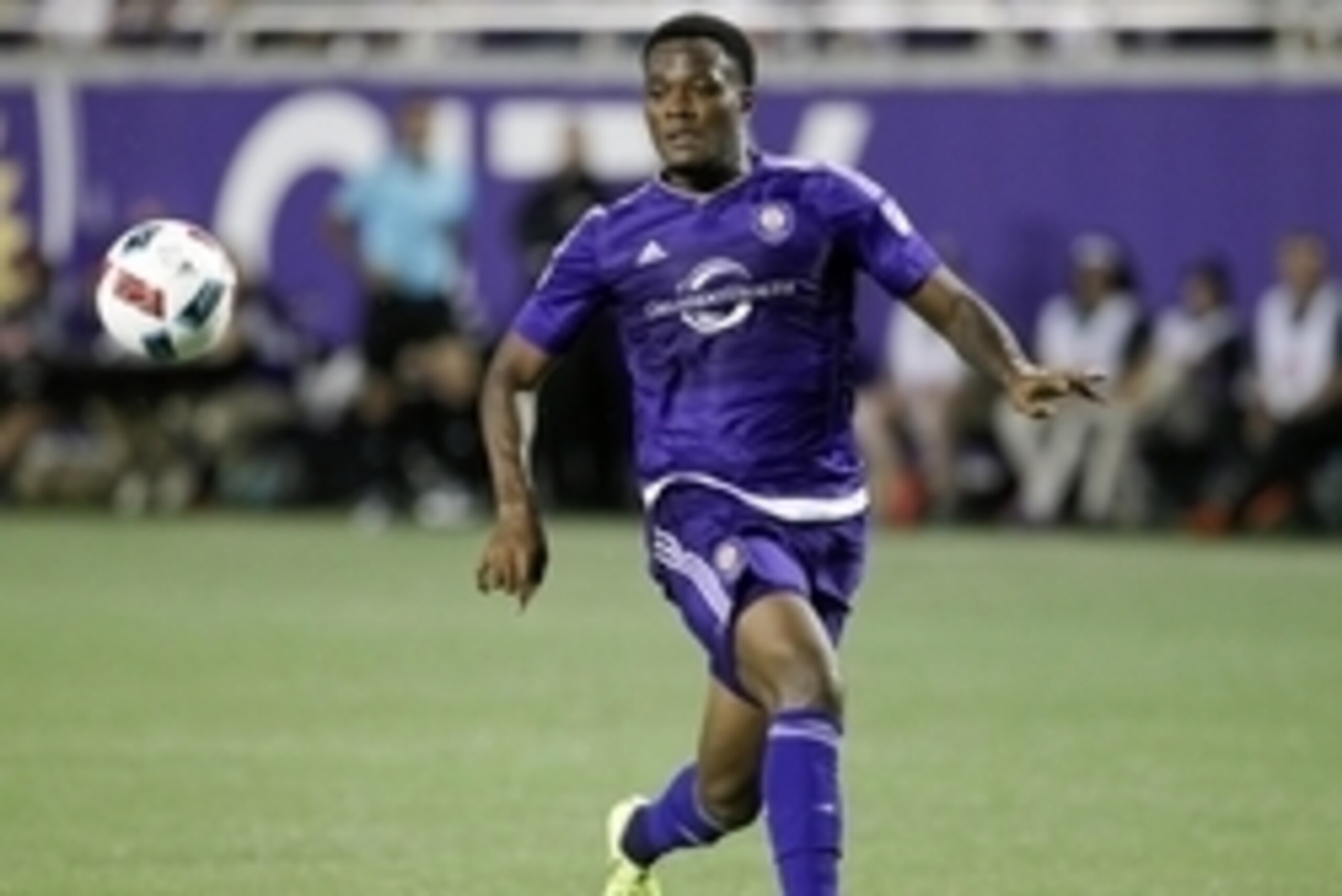 Mar 11, 2016; Orlando, FL, USA; Orlando City FC forward Cyle Larin (9) dribbles the ball during the second half of a soccer match at Orlando Citrus Bowl Stadium. The Orlando City FC and the Chicago Fire tied at 1-1. Mandatory Credit: Reinhold Matay-USA TO