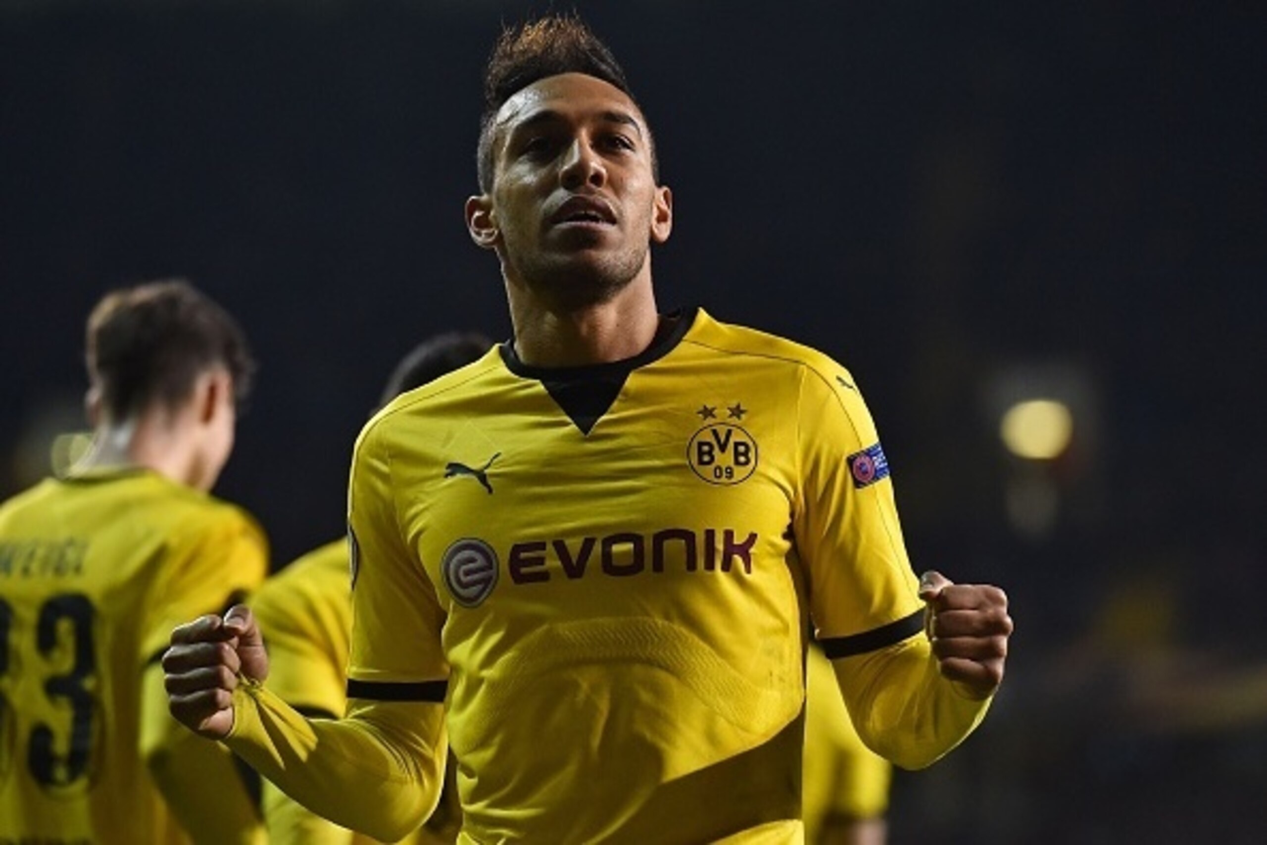 Borussia Dortmund's Gabonese striker Pierre-Emerick Aubameyang celebrates after scoring their second goal during the UEFA Europa League round of 16, second leg football match between Tottenham Hotspur and Borussia Dortmund at White Hart Lane in London on Borussia Dortmund's Gabonese striker Pierre-Emerick Aubameyang celebrates after scoring their second goal during the UEFA Europa League round of 16, second leg football match between Tottenham Hotspur and Borussia Dortmund at White Hart Lane in London on