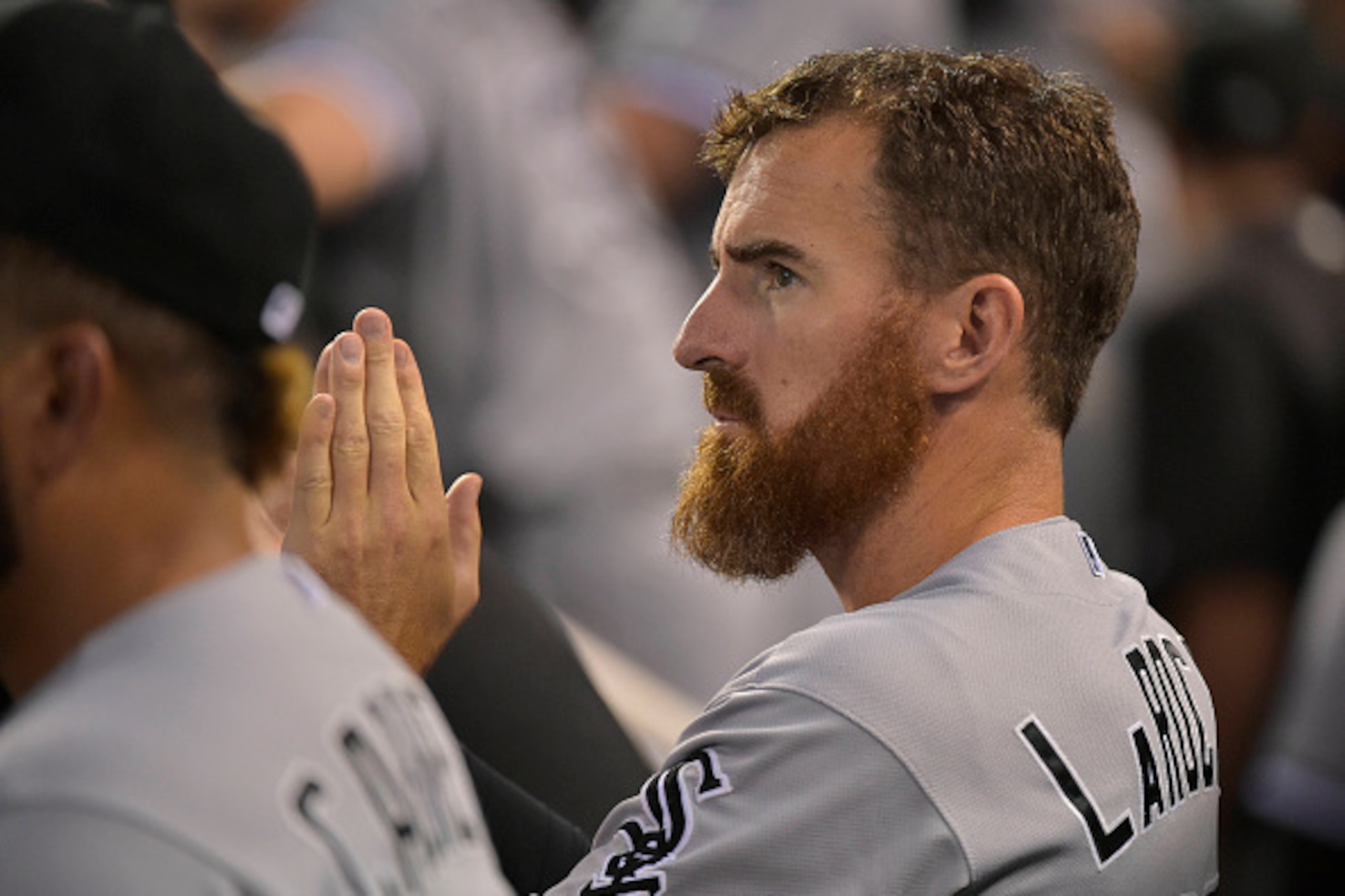 KANSAS CITY, MO - SEPTEMBER 05: Adam LaRoche #25 of the Chicago White Sox watches their game against the Kansas City Royals during the sixth inning at Kauffman Stadium on September 5, 2015 in Kansas City, Missouri. The White Sox won the game 6-1.(Photo by