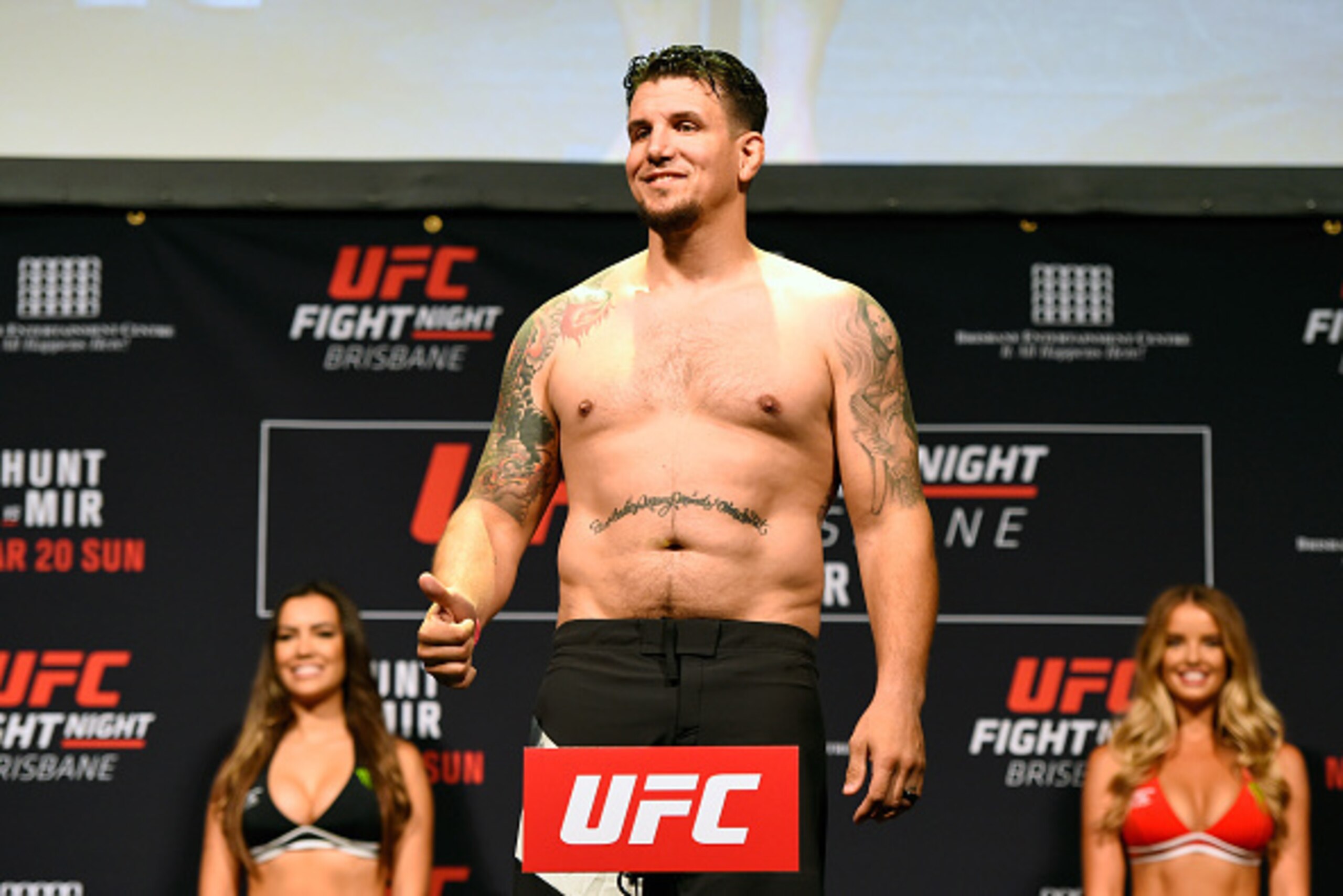 BRISBANE, AUSTRALIA - MARCH 19:   Frank Mir weighs in during the UFC Fight Night weigh-in at the Brisbane Entertainment Centre on March 19, 2016 in Brisbane, Australia. (Photo by Josh Hedges/Zuffa LLC/Zuffa LLC via Getty Images)