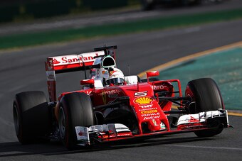 MELBOURNE, AUSTRALIA - MARCH 20: Sebastian Vettel of Germany drives the (5) Scuderia Ferrari SF16-H Ferrari 059/5 turbo (Shell GP) on track during the Australian Formula One Grand Prix at Albert Park on March 20, 2016 in Melbourne, Australia.  (Photo by M