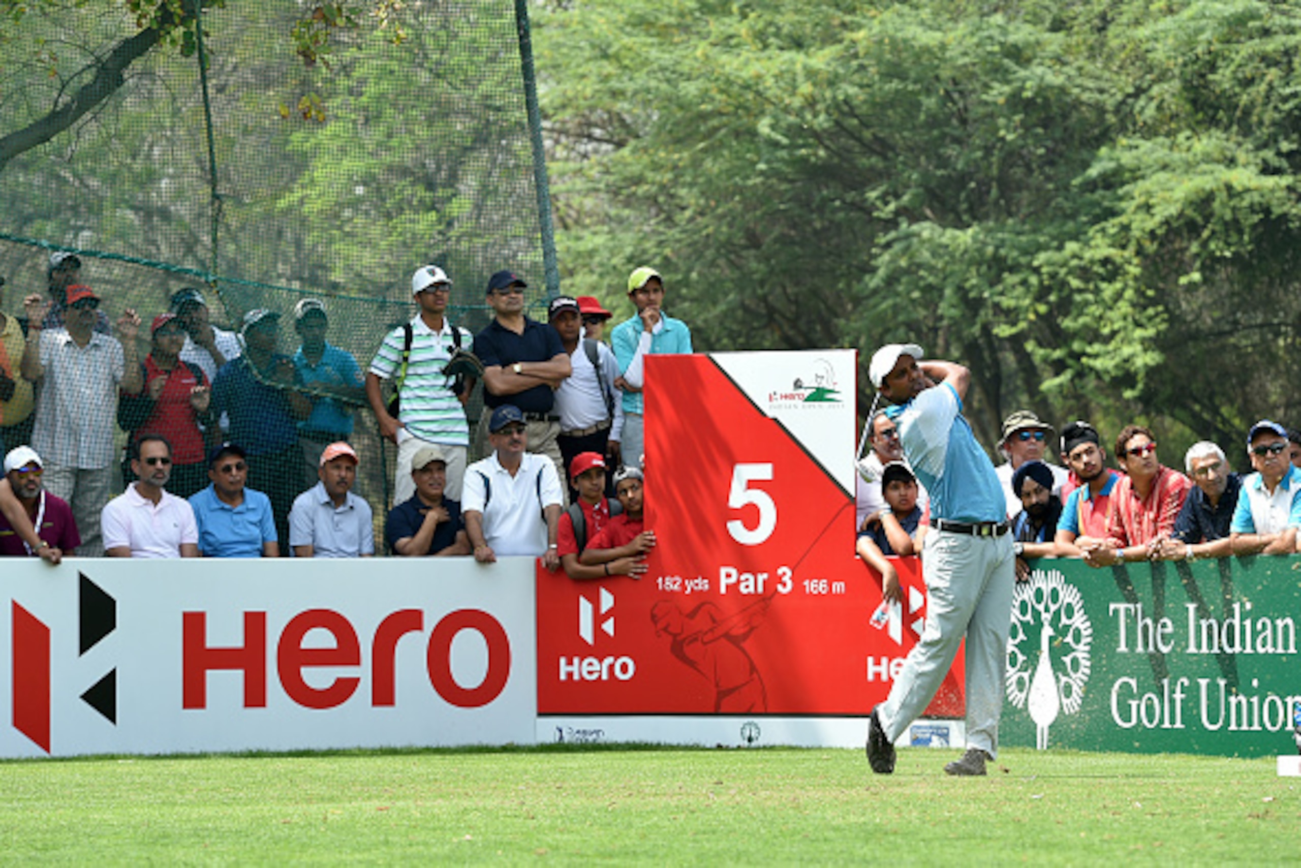 NEW DELHI, INDIA - MARCH 20:  SSP Chawrasia plays his tee shot on the fifth during the fourth round of the Hero Indian Open at Delhi Golf Club on March 20, 2016 in New Delhi, India.  (Photo by Stuart Franklin/Getty Images)