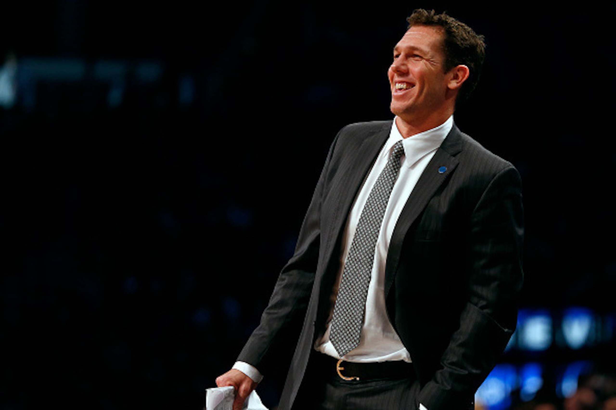 NEW YORK, NY - DECEMBER 6: Interim head coach Luke Walton of the Golden State Warriors during the second quarter against the Brooklyn Nets in an NBA basketball game at the Barclays Center on December 6, 2015 in the Brooklyn borough of New York City. The W