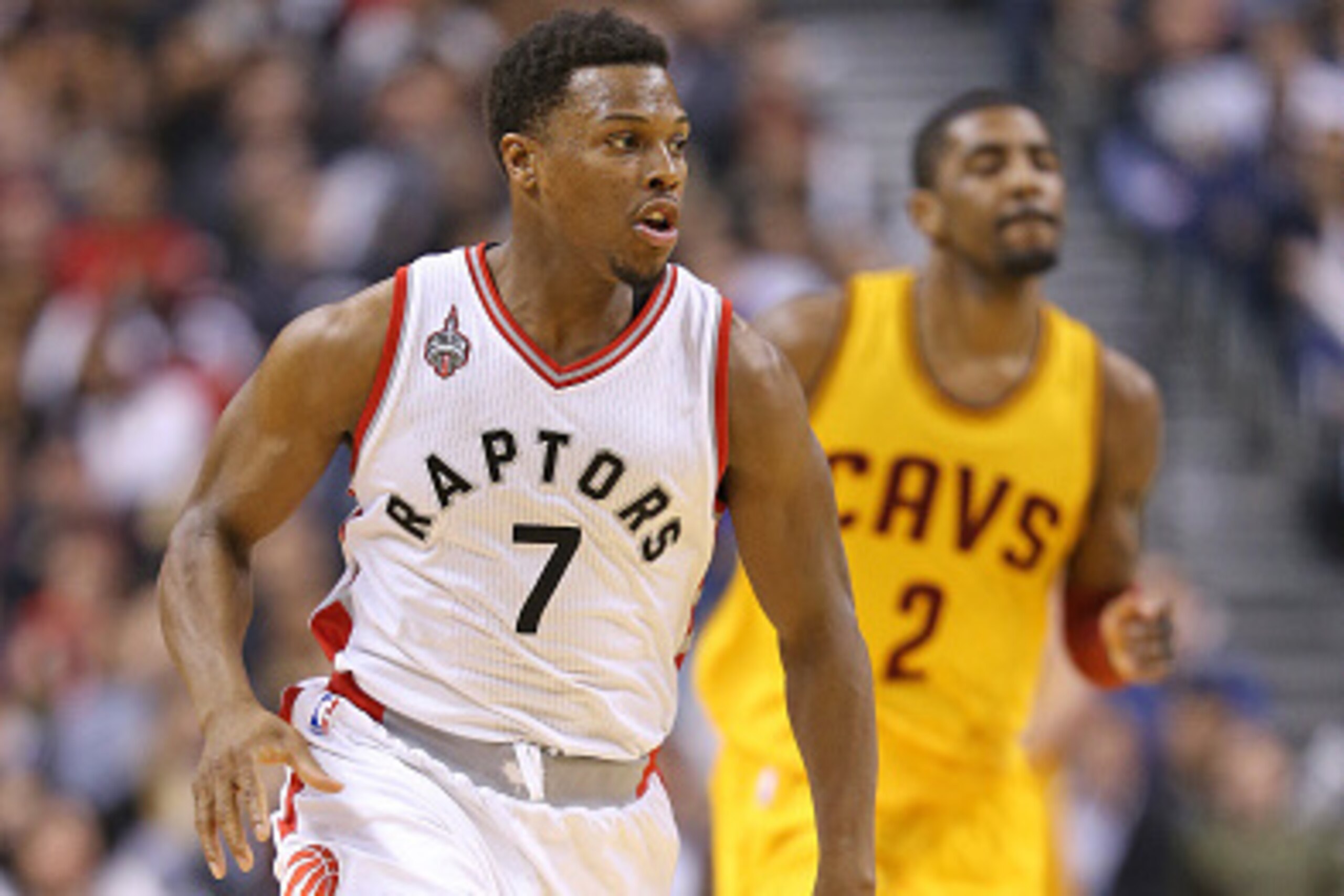 TORONTO, ON - FEBRUARY 26:  Kyle Lowry #7 of the Toronto Raptors brings the ball up court against the Cleveland Cavaliers during an NBA game at the Air Canada Centre on February 26, 2016 in Toronto, Ontario, Canada. The Raptors defeated the Cavaliers 99-9