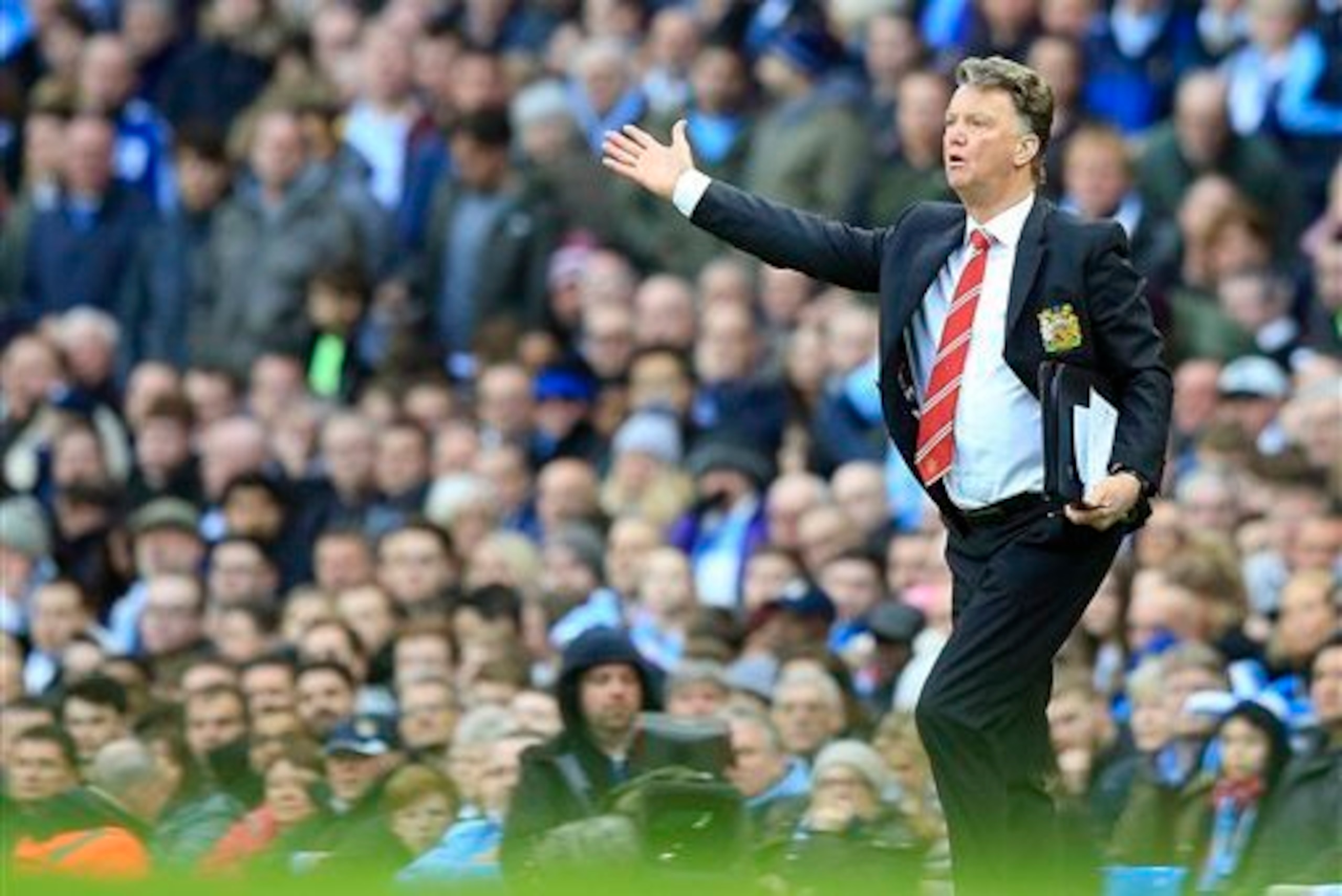 Van Gaal remonstrates from the touchline. Van Gaal remonstrates from the touchline.