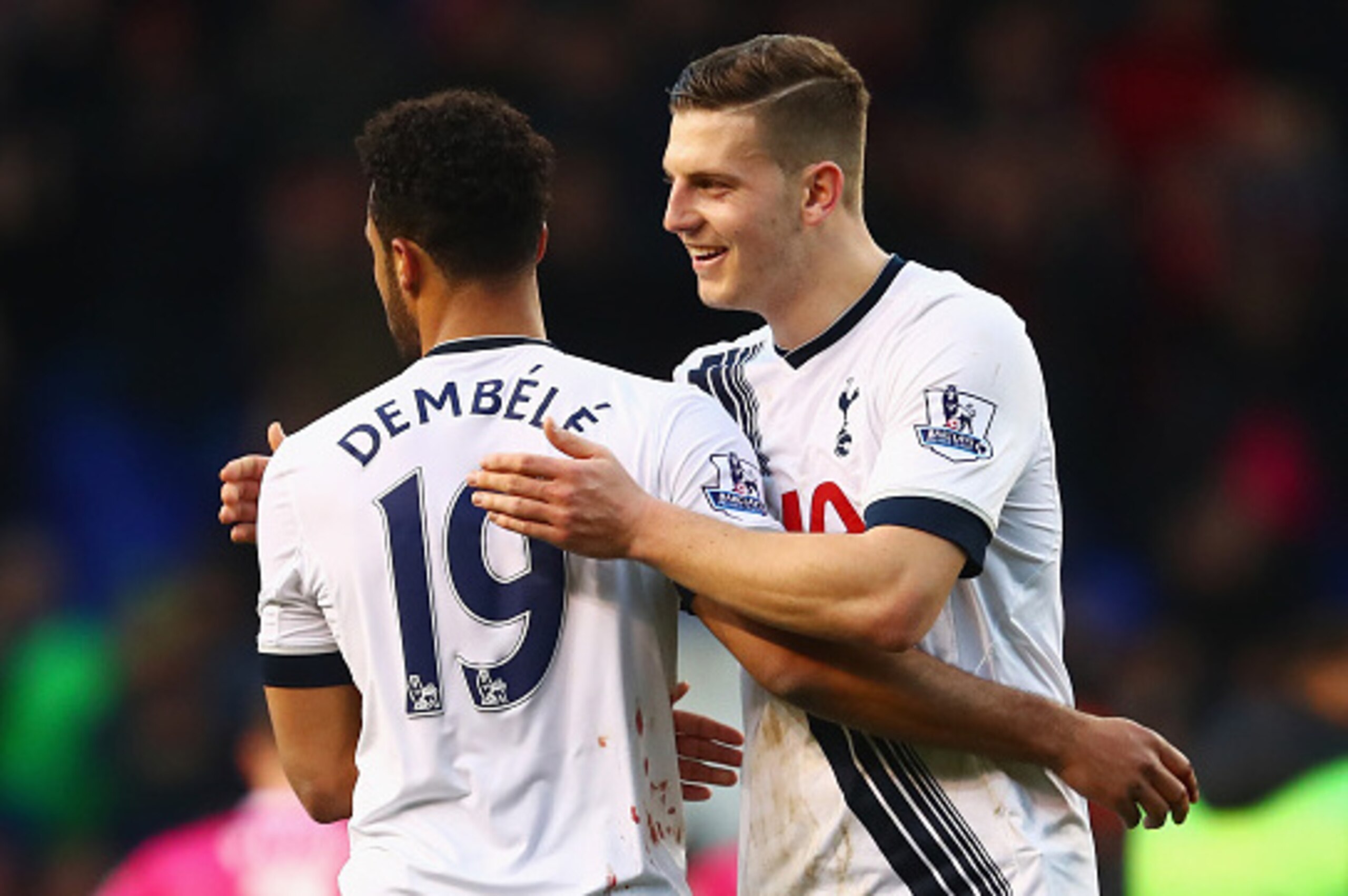 LONDON, ENGLAND - MARCH 20:  Mousa Dembele and Kevin Wimmer of Tottenham Hotspur celebrate victory after the Barclays Premier League match between Tottenham Hotspur and A.F.C. Bournemouth at White Hart Lane on March 20, 2016 in London, United Kingdom.  (P