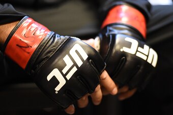 LAS VEGAS, NV - DECEMBER 12: A general view of UFC fight gloves backstage during the UFC 194 event inside MGM Grand Garden Arena on December 12, 2015 in Las Vegas, Nevada.  (Photo by Mike Roach/Zuffa LLC/Zuffa LLC via Getty Images)