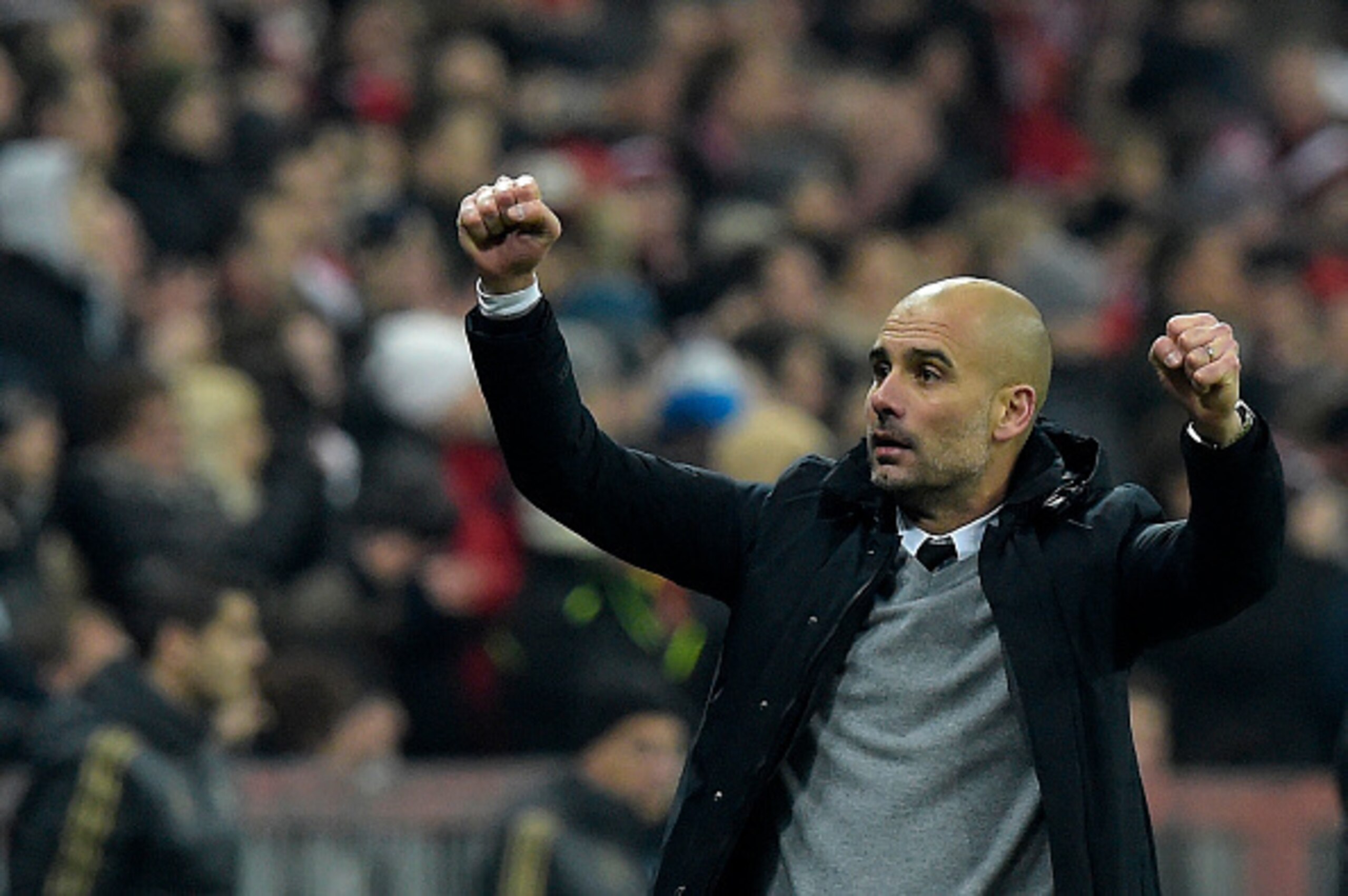 Bayern Munich's Spanish head coach Pep Guardiola celebrates his team's victory after the extra time of the UEFA Champions League, Round of 16, second leg football match FC Bayern Munich v Juventus in Munich, southern Germany on March 16, 2016.
Bayern Muni