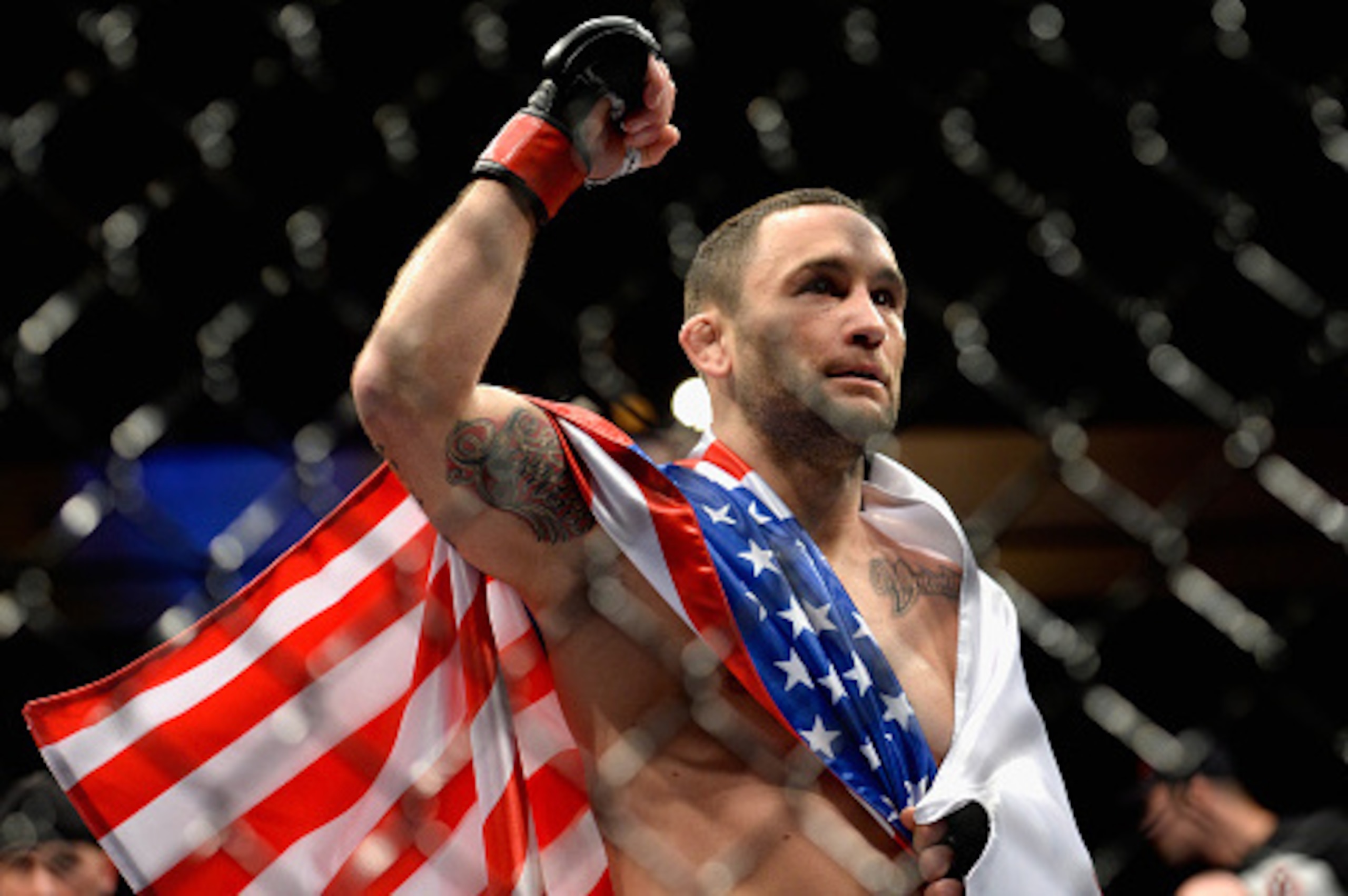 LAS VEGAS, NV - DECEMBER 11: Frankie Edgar reacts to his victory over Chad Mendes in their featherweight bout during the TUF Finale event inside The Chelsea at The Cosmopolitan of Las Vegas on December 11, 2015 in Las Vegas, Nevada.  (Photo by Brandon Mag
