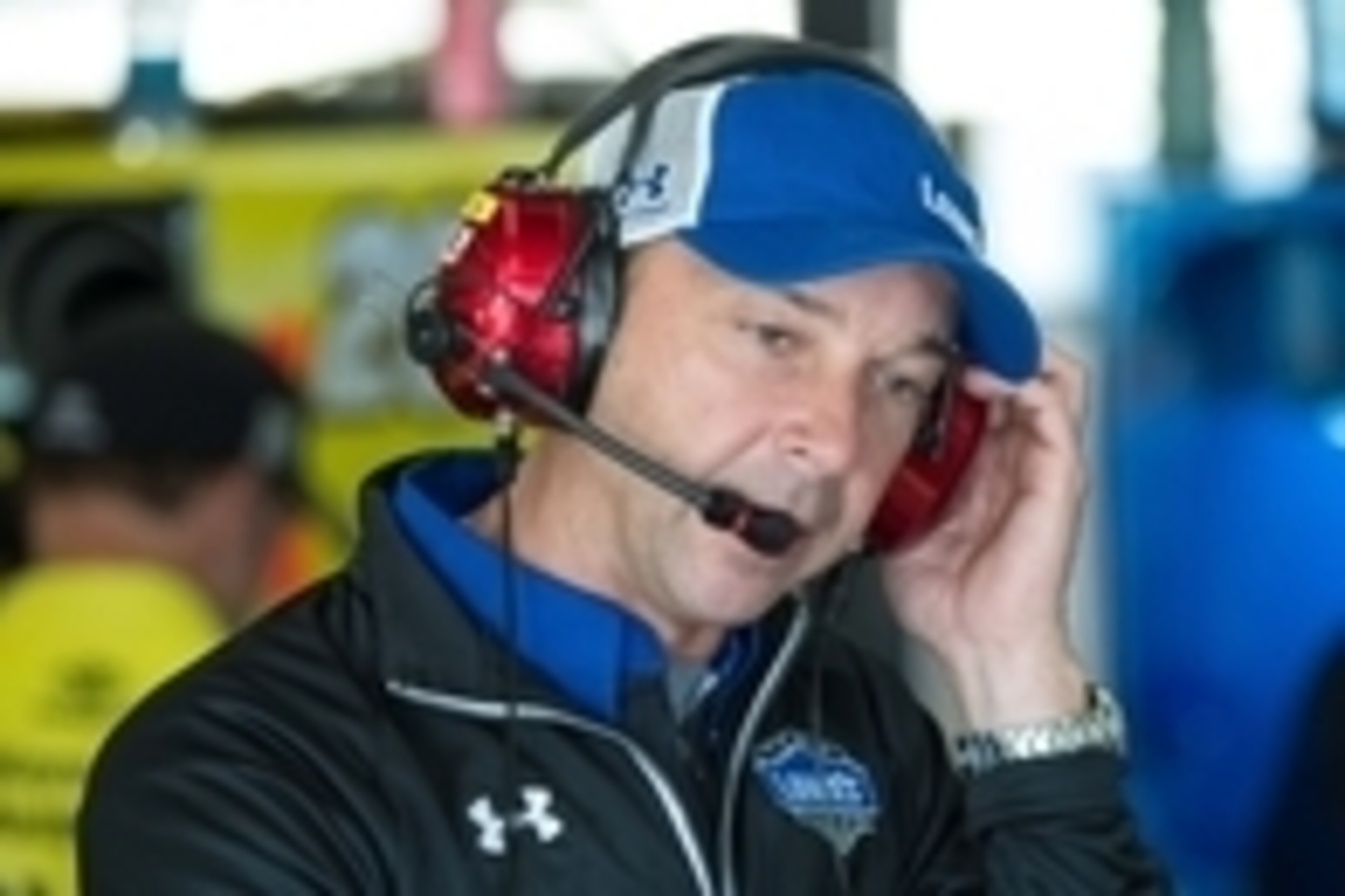 Apr 10, 2015; Fort Worth, TX, USA; Sprint Cup Series driver Jimmie Johnson (48) crew chief Chad Knaus during practice for the Duck Commander 500 at Texas Motor Speedway. Mandatory Credit: Jerome Miron-USA TODAY Sports