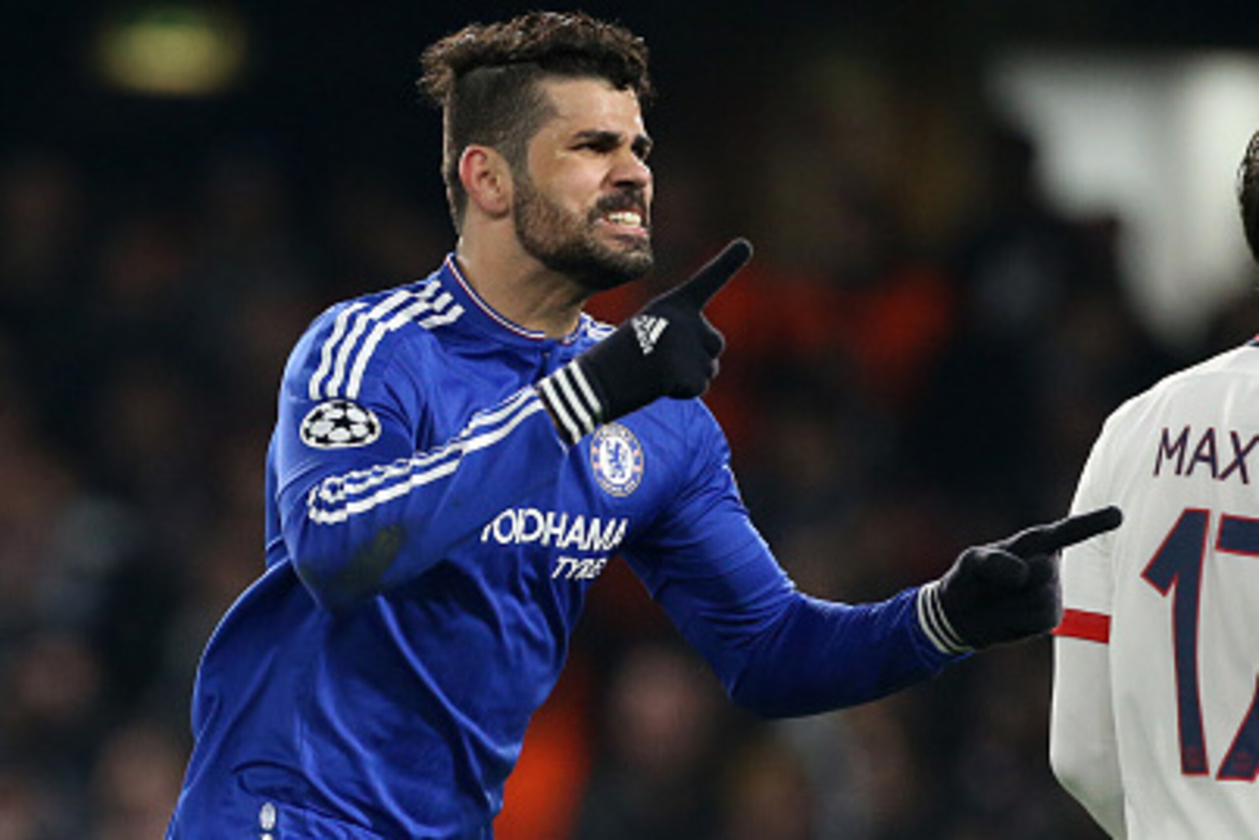 LONDON, ENGLAND - MARCH 9: Diego Costa of Chelsea celebrates his goal during the UEFA Champions League round of 16 second leg match between Chelsea FC and Paris Saint-Germain at Stamford Bridge stadium on March 9, 2016 in London, England. (Photo by Jean C