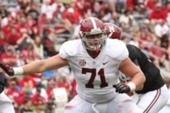 Apr 18, 2015; Tuscaloosa, AL, USA; Alabama Crimson Tide offensive lineman Ross Pierschbacher (71) during the A-day game at Bryant Denny Stadium. Mandatory Credit: Marvin Gentry-USA TODAY Sports