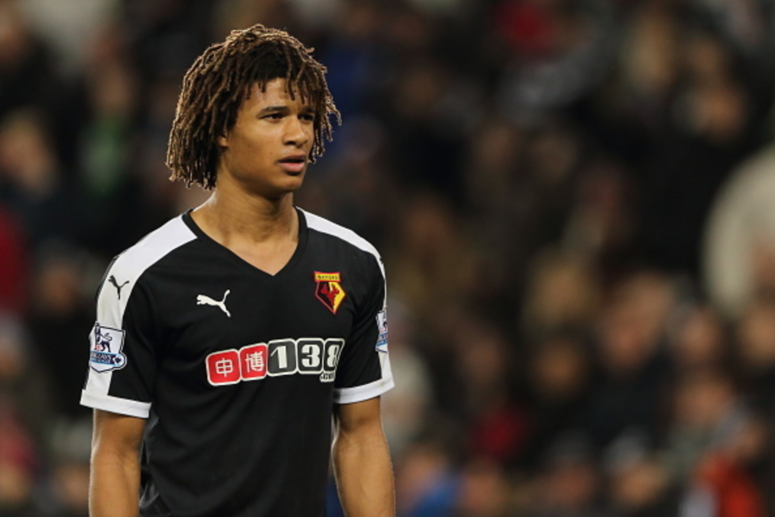 SWANSEA, WALES - JANUARY 18:  Nathan Ake of Watford during the Barclays Premier League match between Swansea City and Watford at the Liberty Stadium on January 18, 2016 in Swansea, Wales.  (Photo by Matthew Ashton - AMA/Sports Photo Agency)