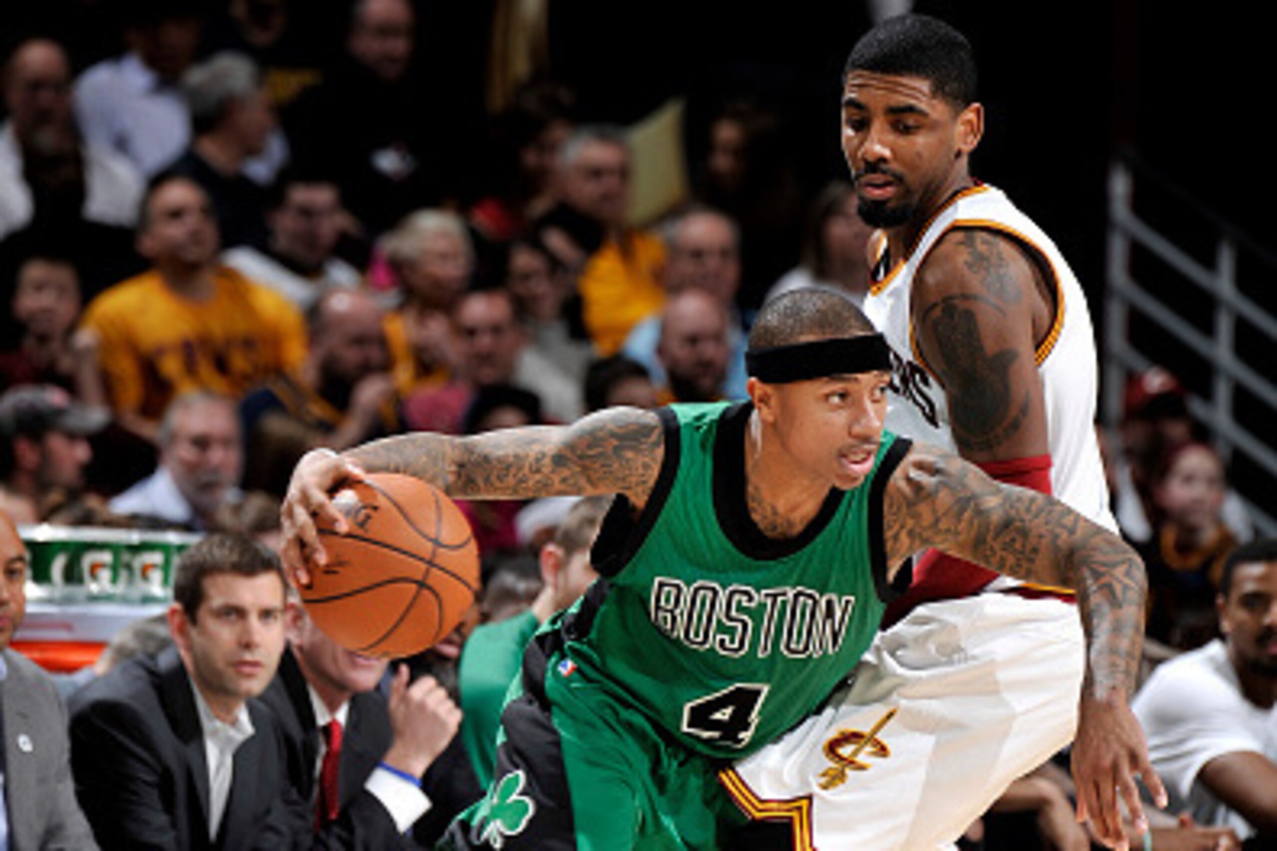 CLEVELAND, OH - MARCH 5: Isaiah Thomas #4 of the Boston Celtics drives to the basket during the game against the Cleveland Cavaliers on March 5, 2016 at Quicken Loans Arena in Cleveland, Ohio. NOTE TO USER: User expressly acknowledges and agrees that, by CLEVELAND, OH - MARCH 5: Isaiah Thomas #4 of the Boston Celtics drives to the basket during the game against the Cleveland Cavaliers on March 5, 2016 at Quicken Loans Arena in Cleveland, Ohio. NOTE TO USER: User expressly acknowledges and agrees that, by