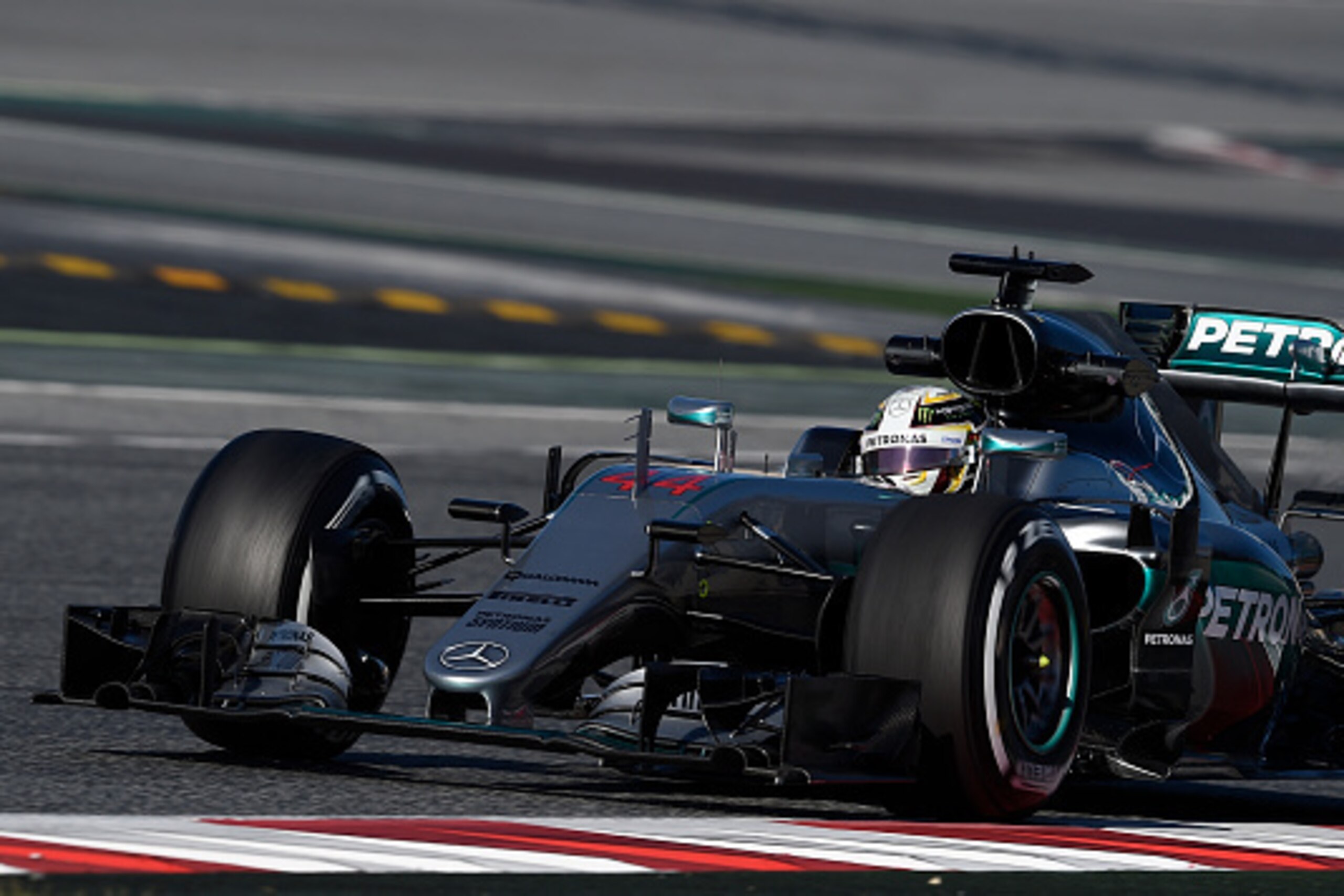 Mercedes AMG Petronas F1 Team's British driver Lewis Hamilton drives at the Circuit de Catalunya on March 4, 2016 in Montmelo on the outskirts of Barcelona during the fourth day of the second week of tests for the Formula One Grand Prix season. / AFP / LL