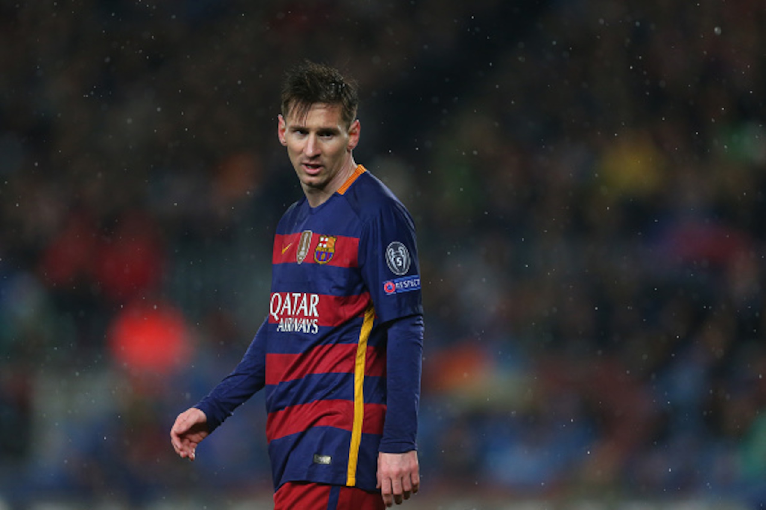 BARCELONA, SPAIN - MARCH 16:  Lionel Messi of FC Barcelona  during the UEFA Champions League match between FC Barcelona and Arsenal at Camp Nou on March 16, 2016 in Barcelona, Spain.  (Photo by Catherine Ivill - AMA/Getty Images)